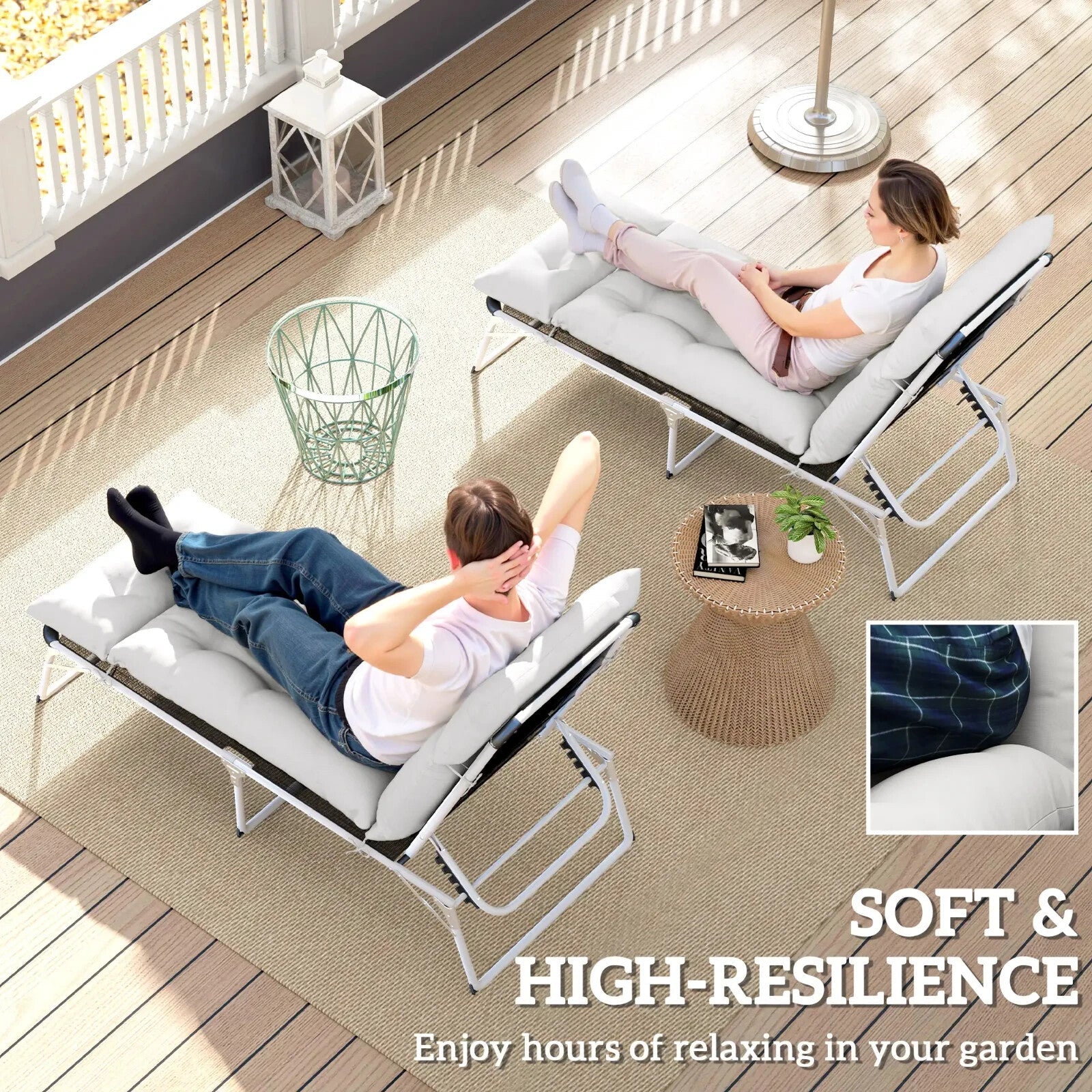 Sun Lounger Cushions Only 190x56x10cm Set of 2 Garden Lounge Chair Pads UPF20 - Home and Garden Furniture Shop - rustic - furniture