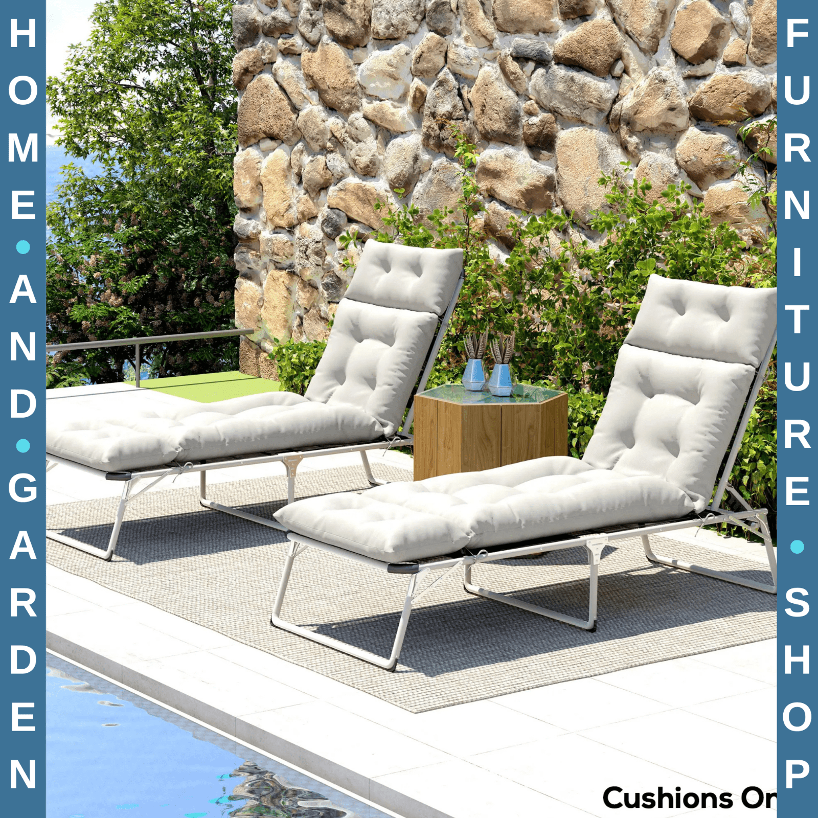 Sun Lounger Cushions Only 190x56x10cm Set of 2 Garden Lounge Chair Pads UPF20 - Home and Garden Furniture Shop - rustic - furniture