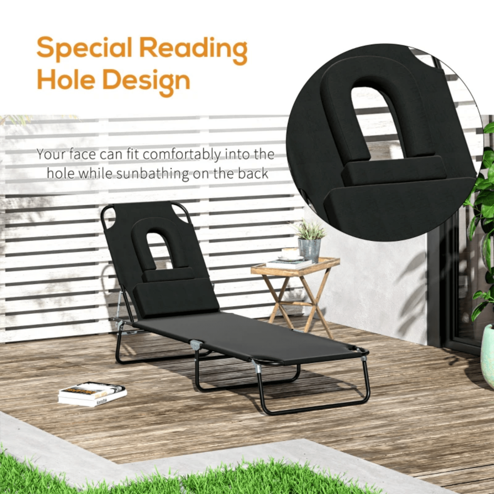 Sun Lounger Folding Recliner Chair Portable Reclining Garden Seat Day Bed Black - Home and Garden Furniture Shop - rustic - furniture
