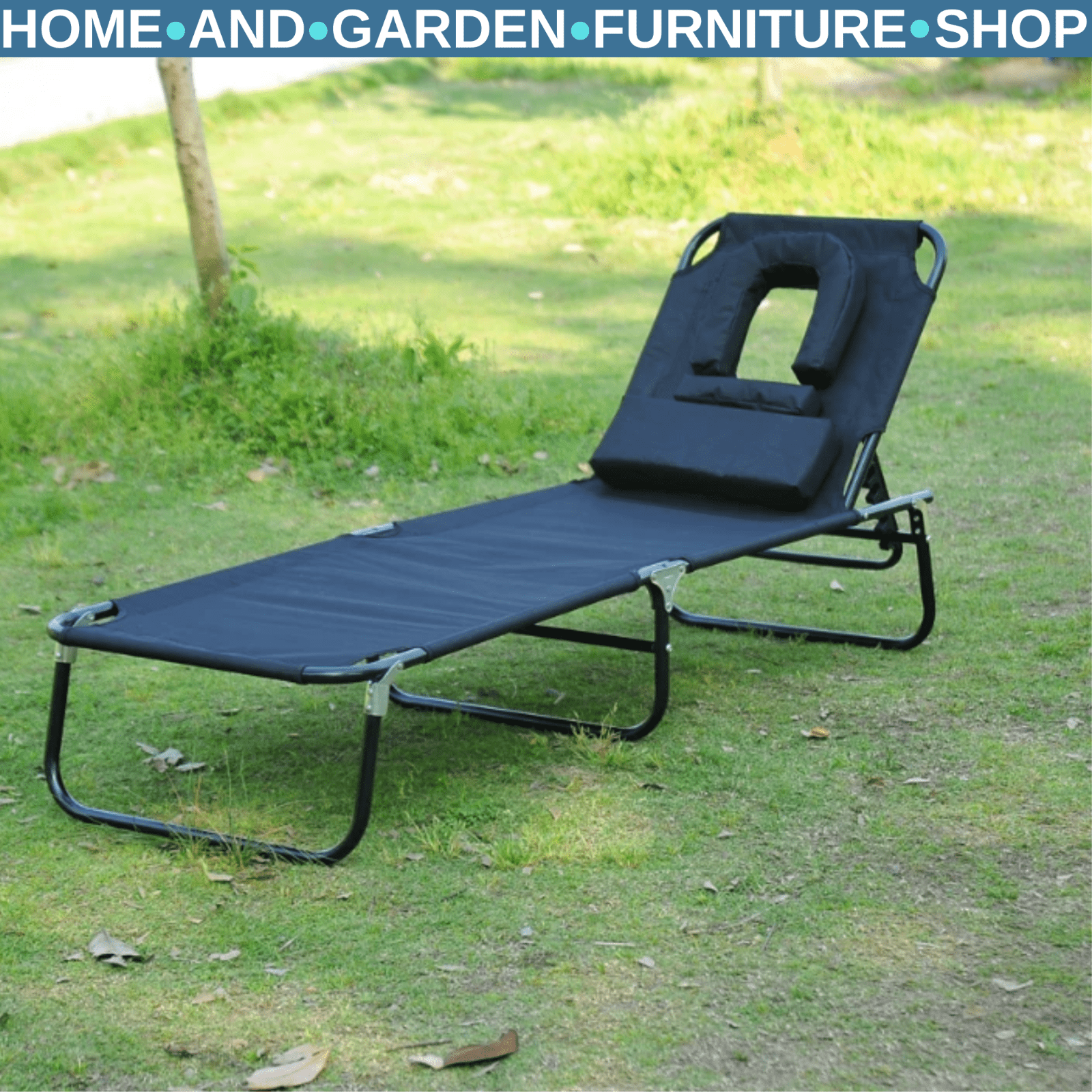 Sun Lounger Folding Recliner Chair Portable Reclining Garden Seat Day Bed Black - Home and Garden Furniture Shop - rustic - furniture