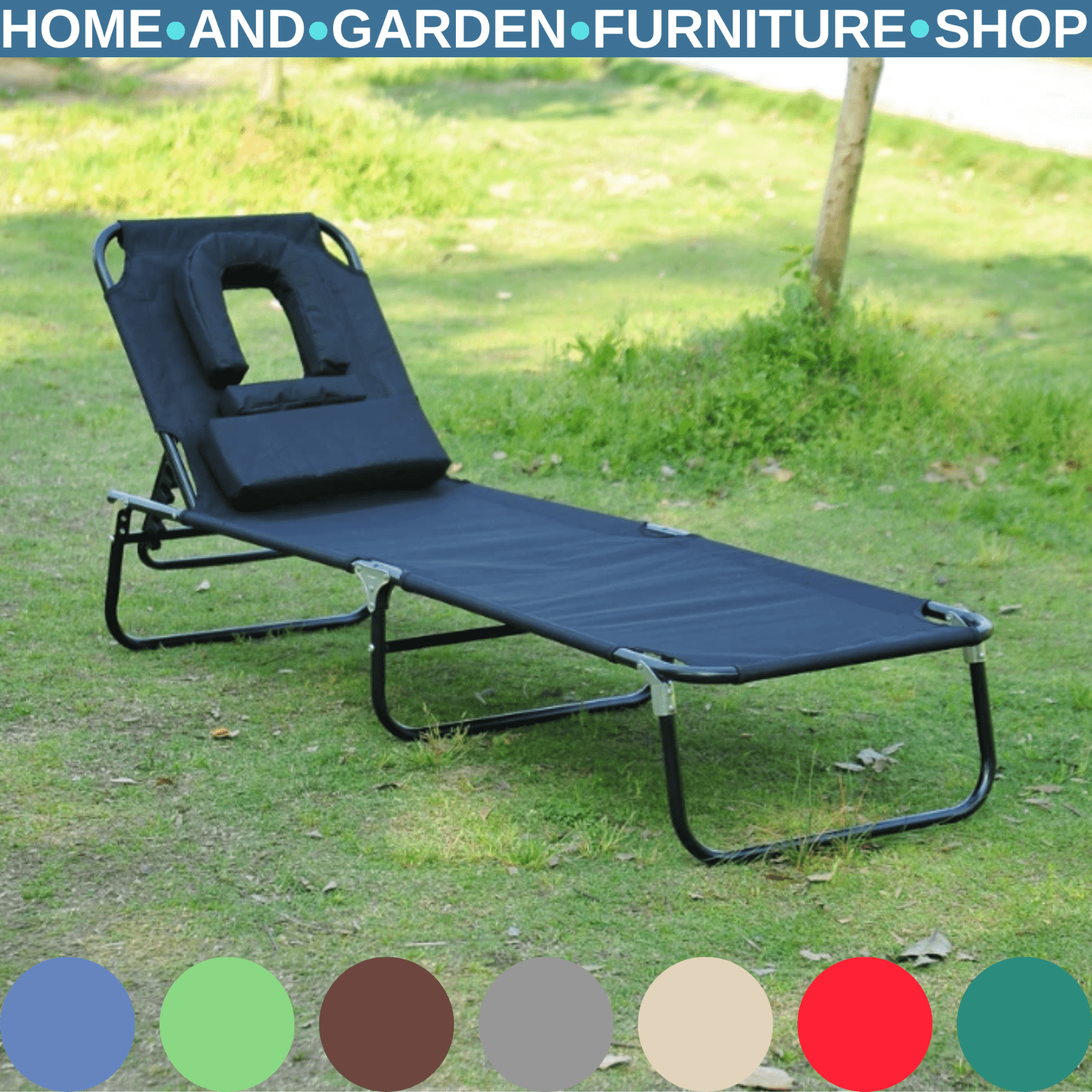 Sun Lounger Folding Recliner Chair Portable Reclining Garden Seat Day Bed Black - Home and Garden Furniture Shop - rustic - furniture