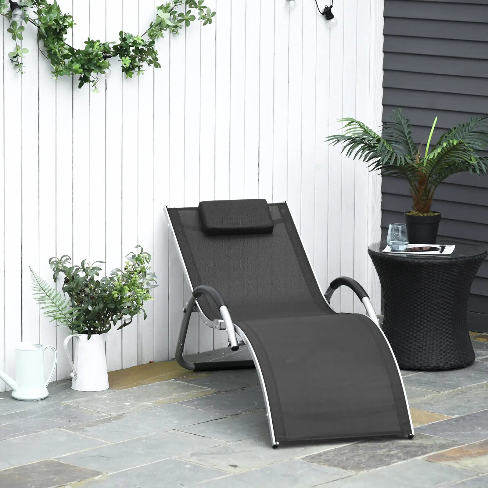 Sun Lounger Recliner Ergonomic Outdoor Lounge Chair with Pillow for Garden Black - Home and Garden Furniture Shop - #rustic - furniture#