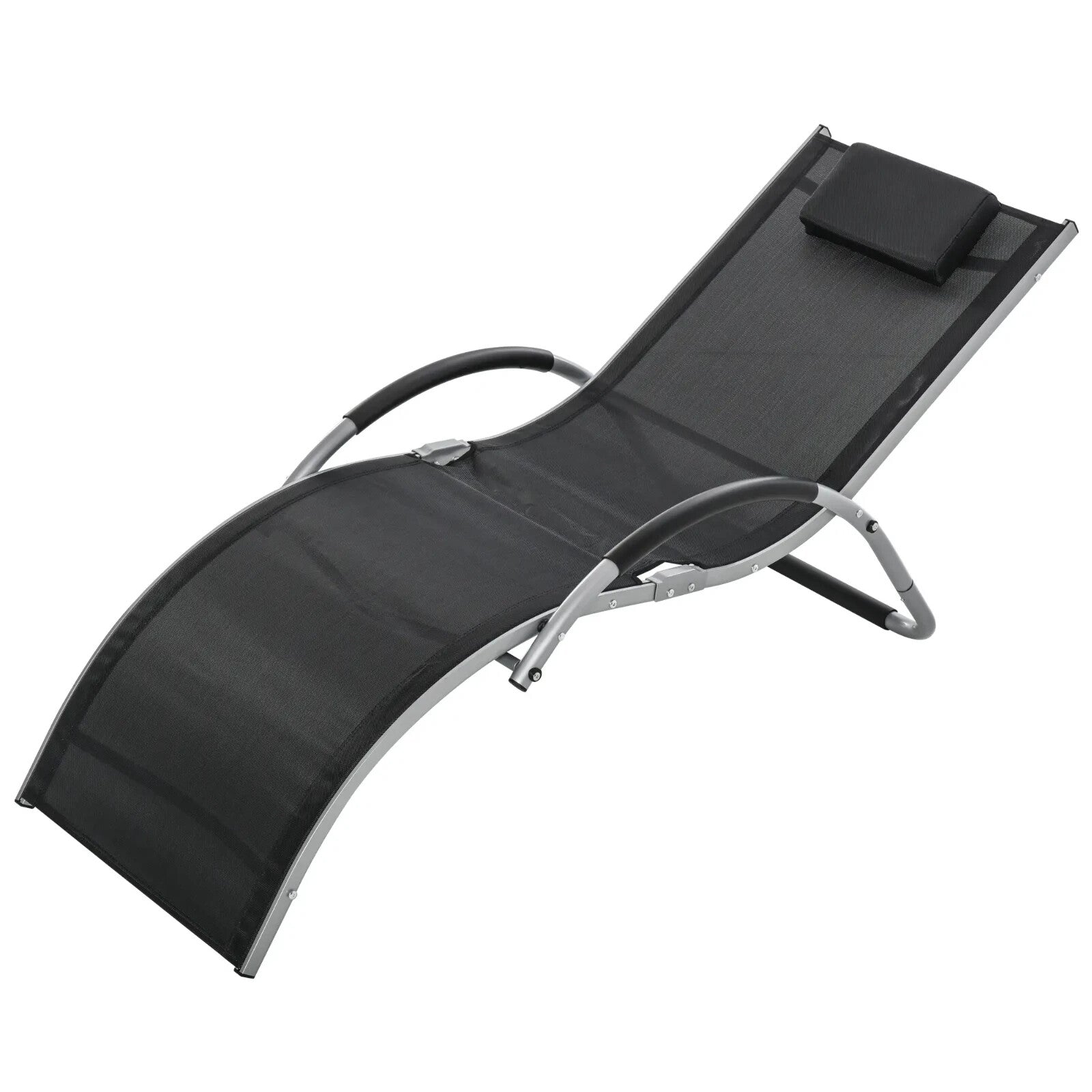 Sun Lounger Recliner Ergonomic Outdoor Lounge Chair with Pillow for Garden Black - Home and Garden Furniture Shop - rustic - furniture