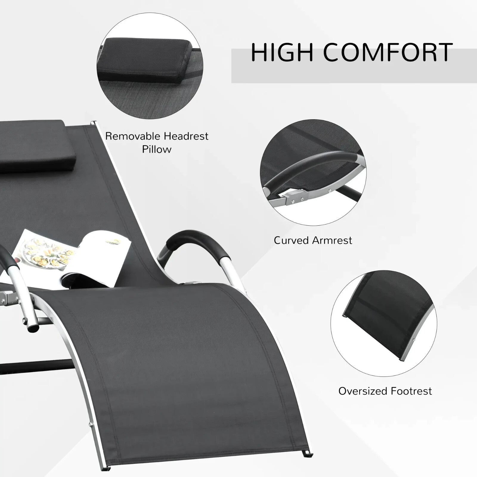 Sun Lounger Recliner Ergonomic Outdoor Lounge Chair with Pillow for Garden Black - Home and Garden Furniture Shop - rustic - furniture