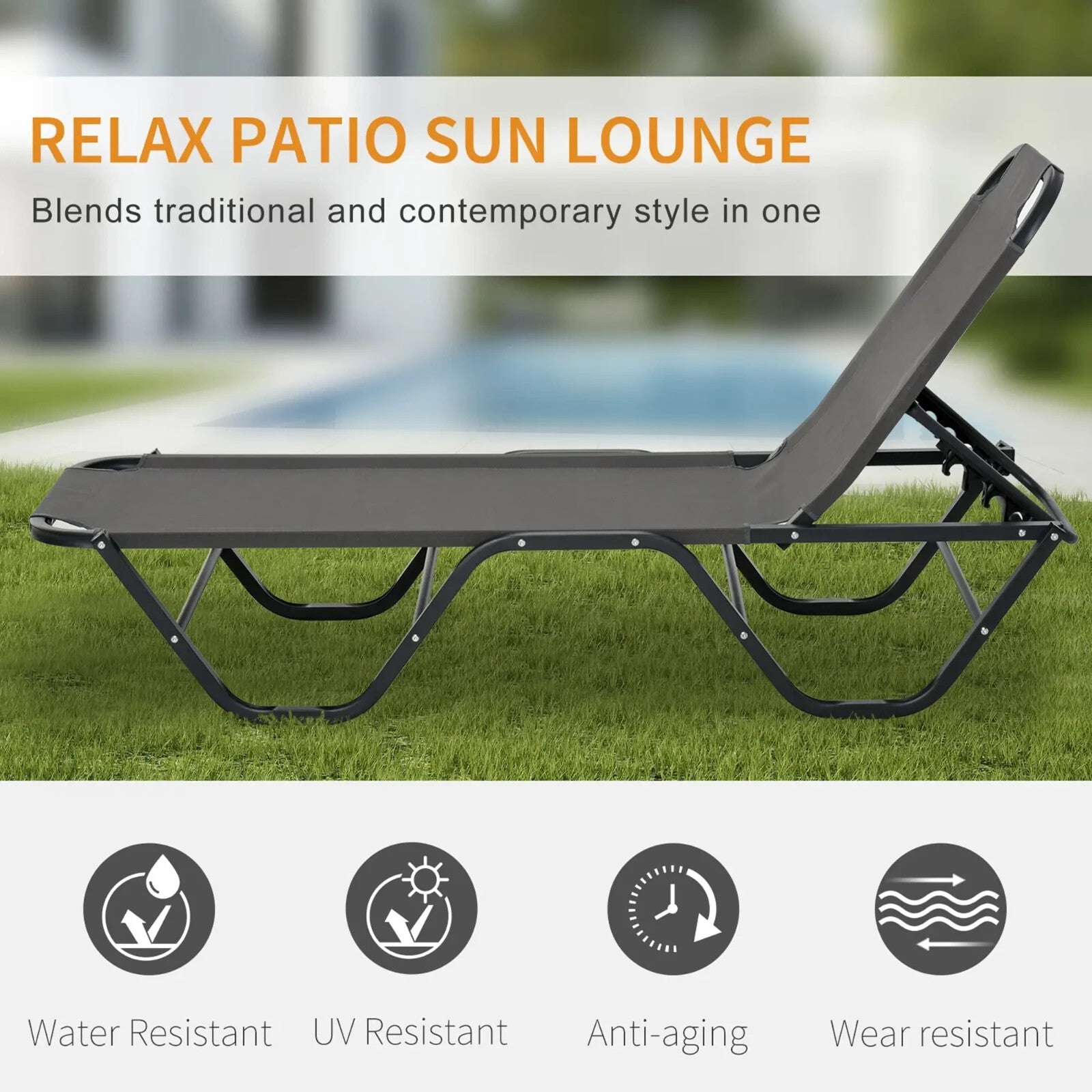 Sun Lounger Recliner Relaxer With 5 Position Adjustable Backrest For Garden Pool - Home and Garden Furniture Shop - rustic - furniture