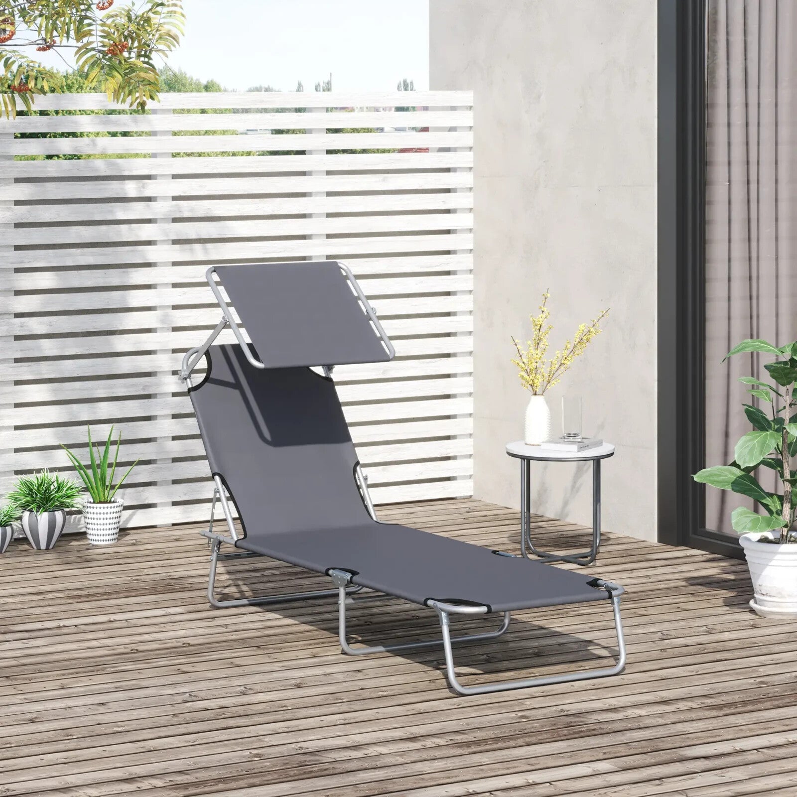 Sun Lounger Recliner Seat Folding Patio Chair Sun Shade Garden Outdoor Bed Grey - Home and Garden Furniture Shop - rustic - furniture
