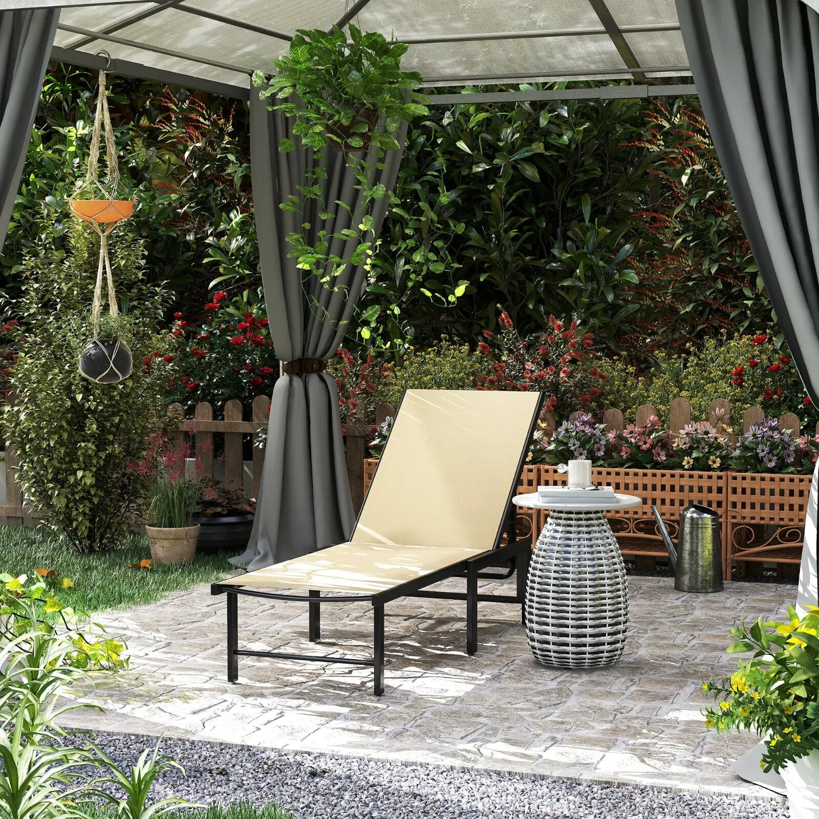 Sun Lounger Reclining Garden Chair with Pillow 5 Level Adjustable Outdoor Sunbed - Home and Garden Furniture Shop - rustic - furniture