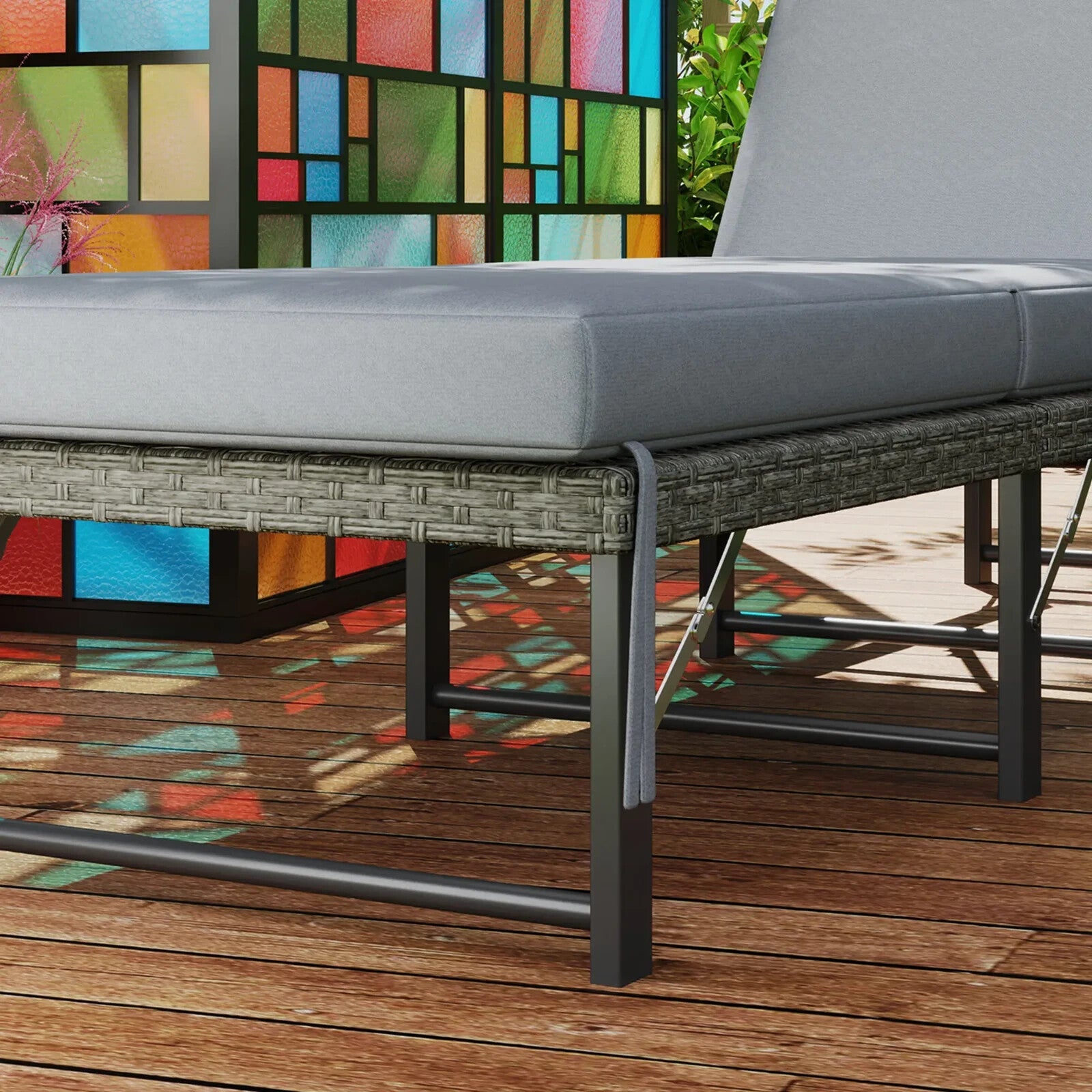 Sunbathing Folding Rattan Sun Lounger with Adjustable Back and Cushion Grey - Home and Garden Furniture Shop - rustic - furniture