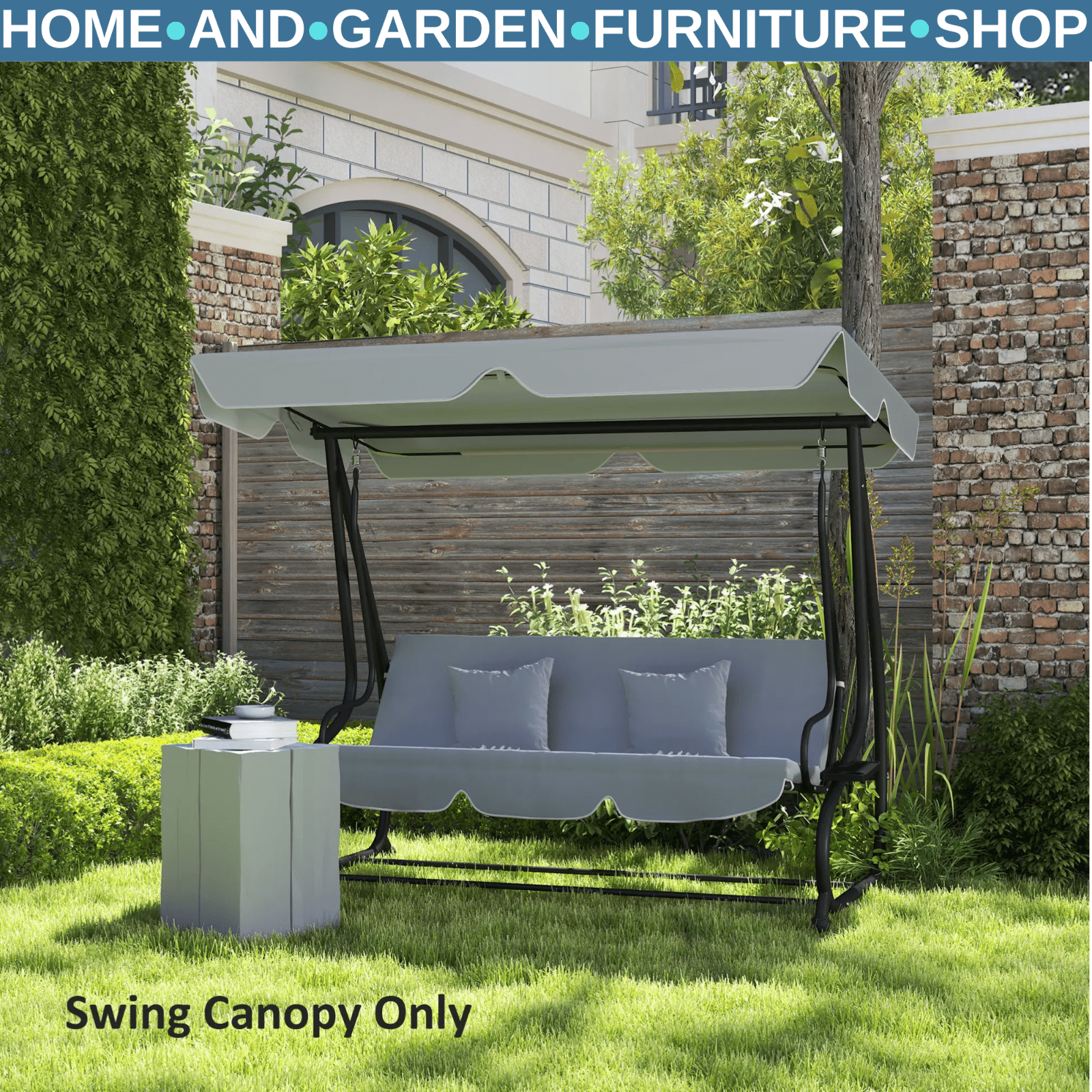 Swing Bench Canopy 3 - Seater Replacement Water - Resistant with Hooks Dark Grey - Home and Garden Furniture Shop - rustic - furniture