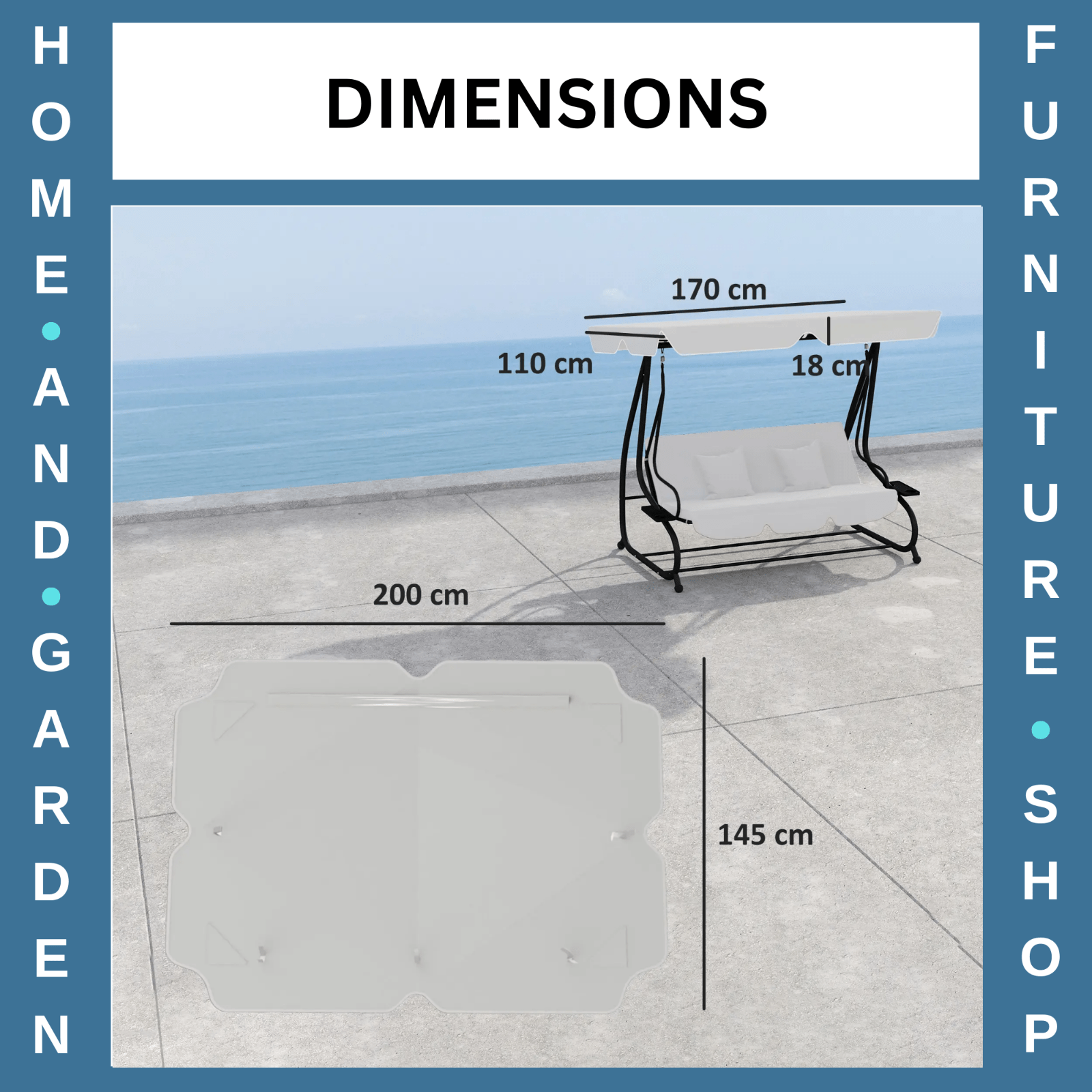 Swing Bench Canopy 3 - Seater Replacement Water - Resistant with Hooks Dark Grey - Home and Garden Furniture Shop - rustic - furniture