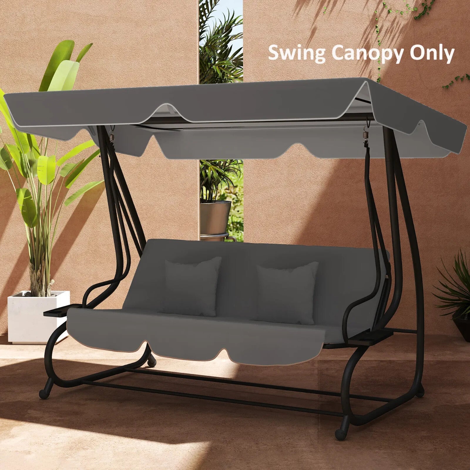Swing Bench Canopy 3 - Seater Replacement Water - Resistant with Hooks Dark Grey - Home and Garden Furniture Shop - rustic - furniture