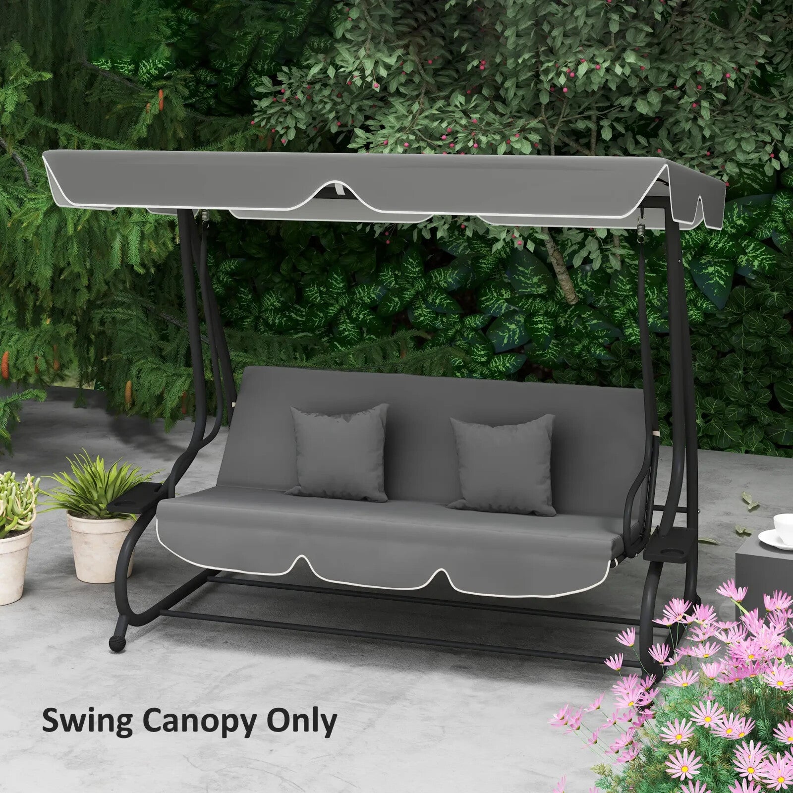 Swing Bench Canopy 3 - Seater Replacement Water - Resistant with Hooks Dark Grey - Home and Garden Furniture Shop - rustic - furniture