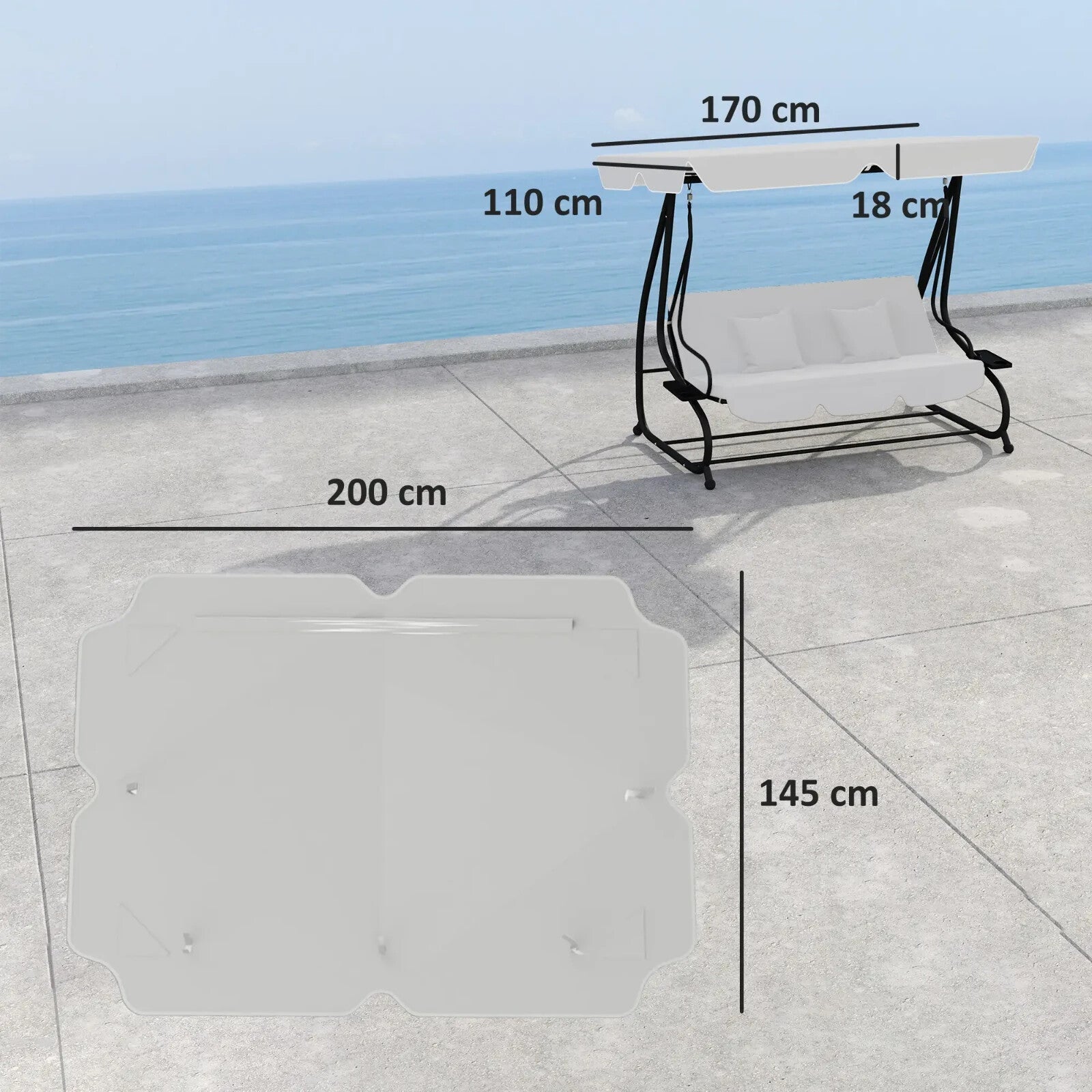 Swing Bench Canopy 3 - Seater Replacement Water - Resistant with Hooks Dark Grey - Home and Garden Furniture Shop - rustic - furniture