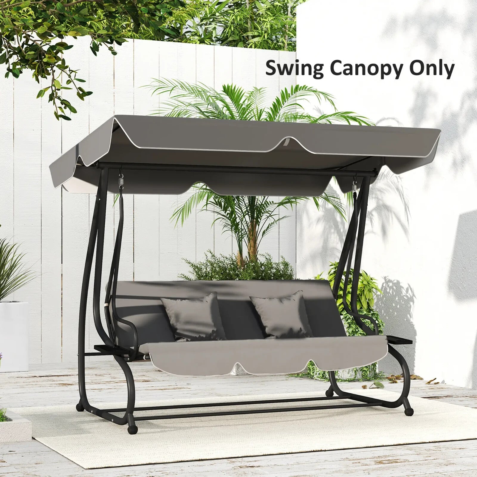 Swing Bench Canopy 3 - Seater Replacement Water - Resistant with Hooks Dark Grey - Home and Garden Furniture Shop - rustic - furniture