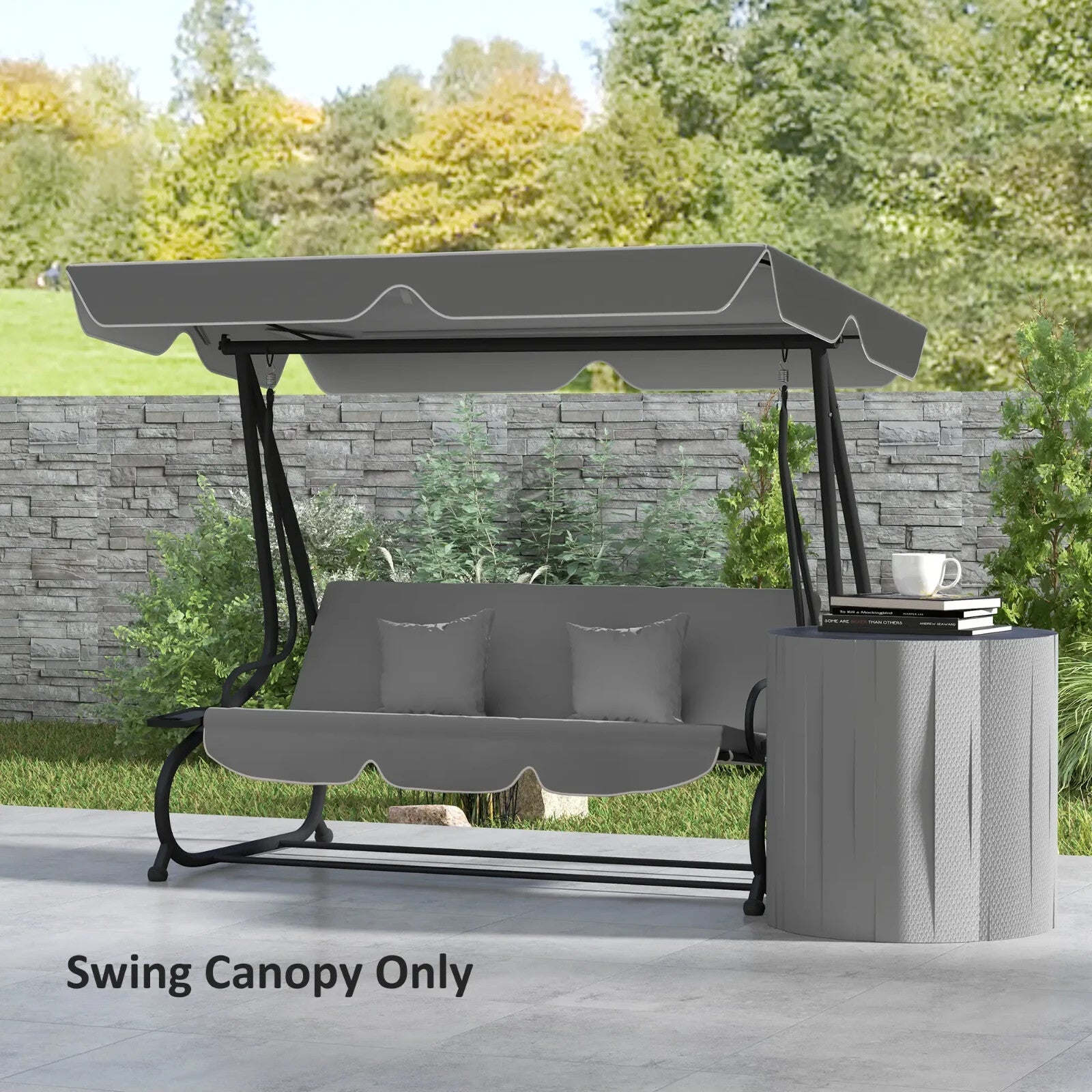 Swing Bench Canopy 3 - Seater Replacement Water - Resistant with Hooks Dark Grey - Home and Garden Furniture Shop - rustic - furniture