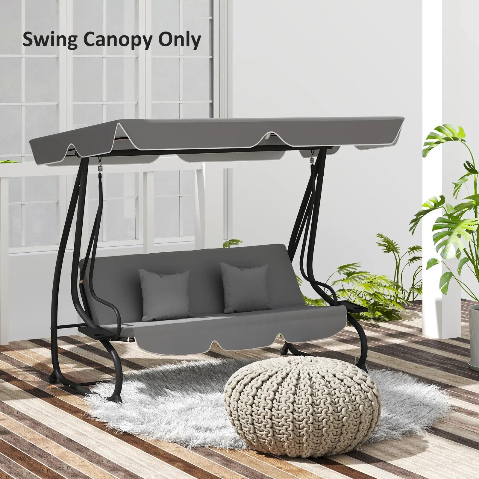 Swing Bench Canopy 3 - Seater Replacement Water - Resistant with Hooks Dark Grey - Home and Garden Furniture Shop - rustic - furniture