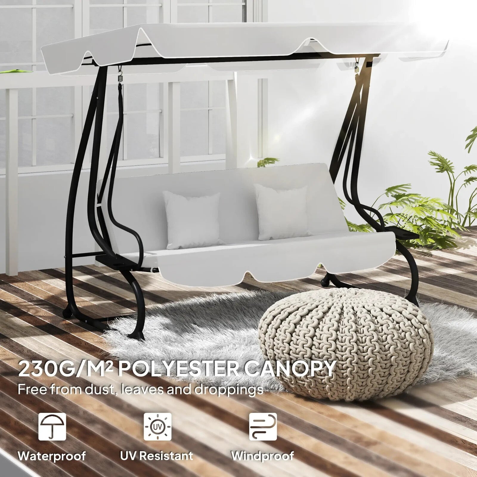 Swing Bench Canopy 3 - Seater Replacement Water - Resistant with Hooks Light Grey - Home and Garden Furniture Shop - rustic - furniture