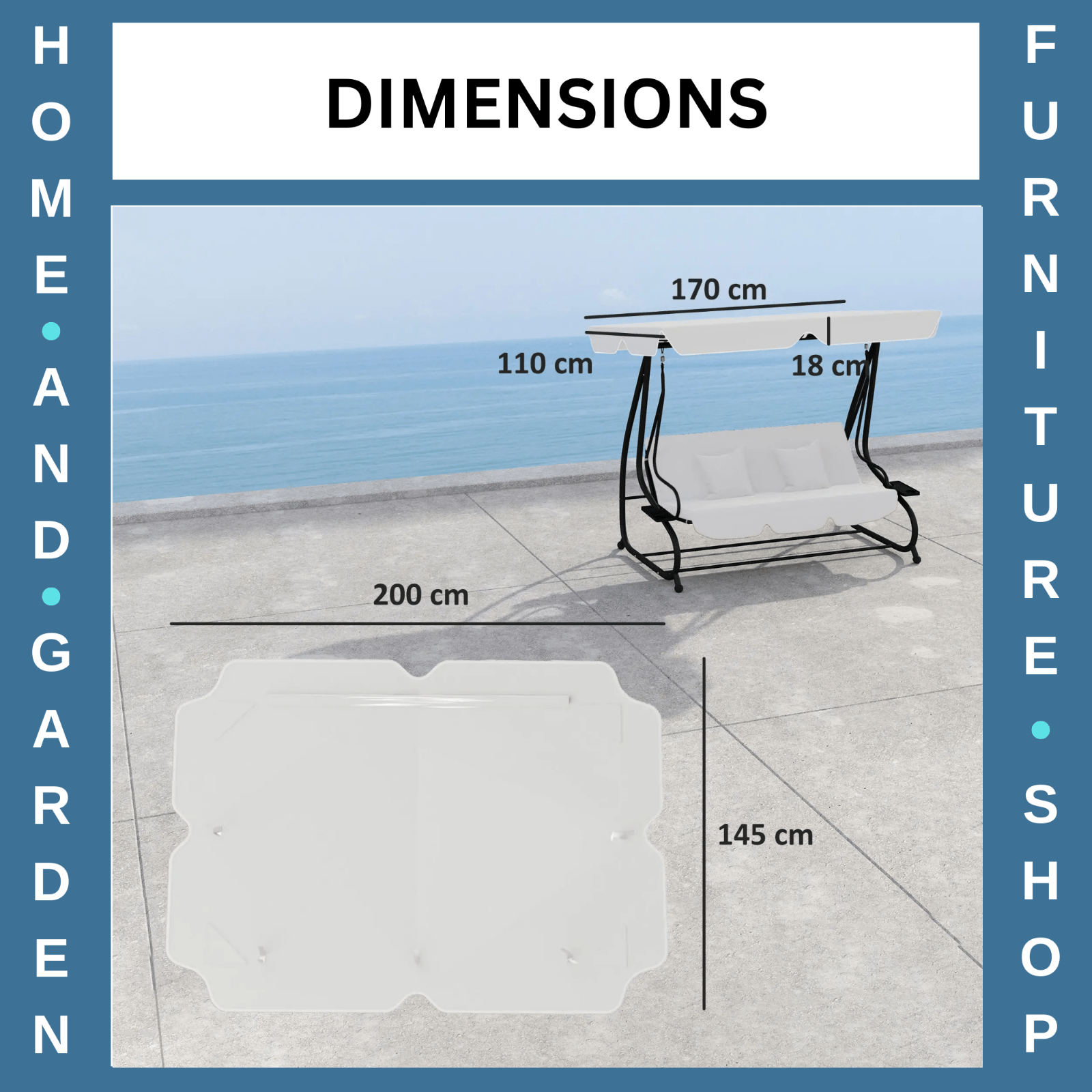 Swing Bench Canopy 3 - Seater Replacement Water - Resistant with Hooks Light Grey - Home and Garden Furniture Shop - rustic - furniture