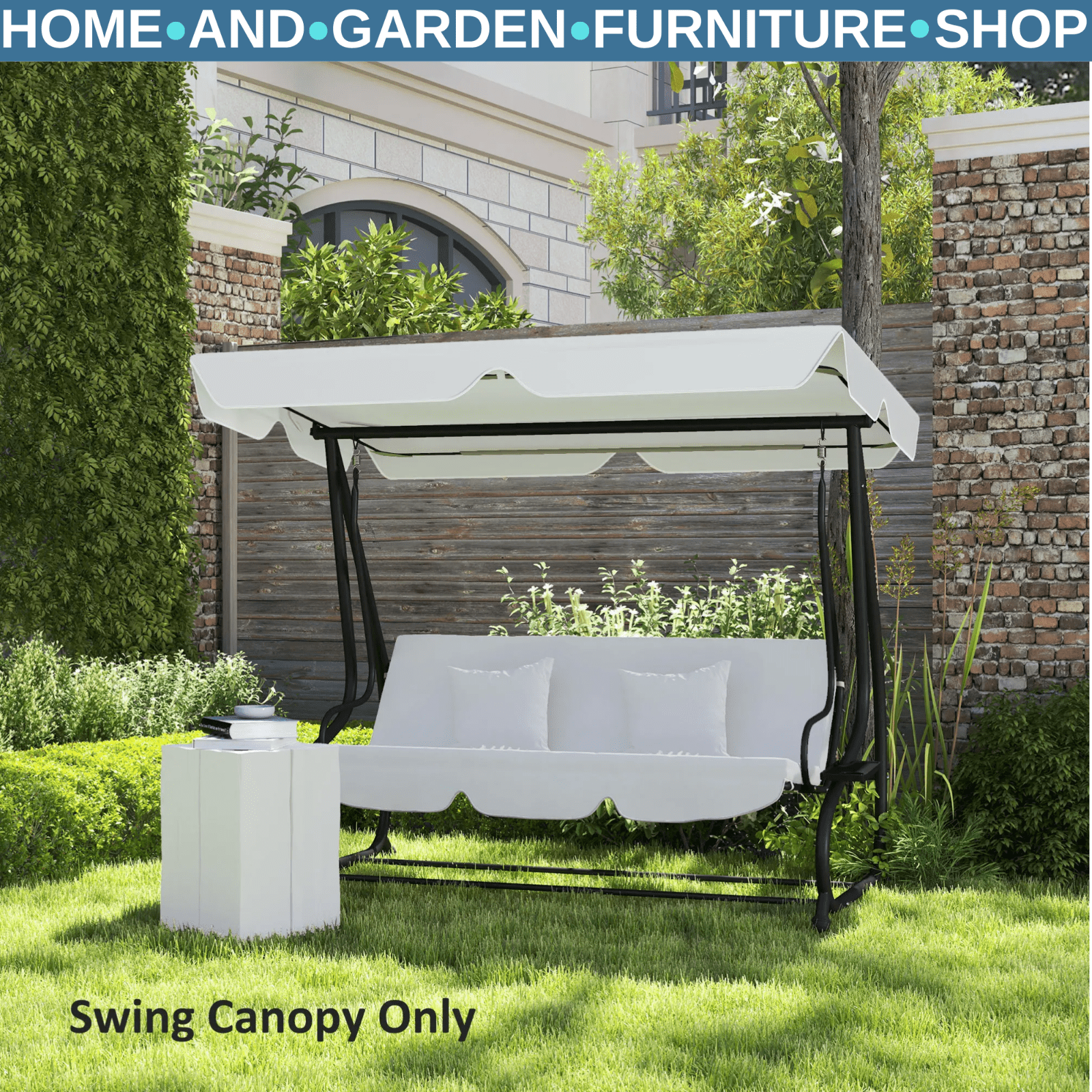 Swing Bench Canopy 3 - Seater Replacement Water - Resistant with Hooks Light Grey - Home and Garden Furniture Shop - rustic - furniture