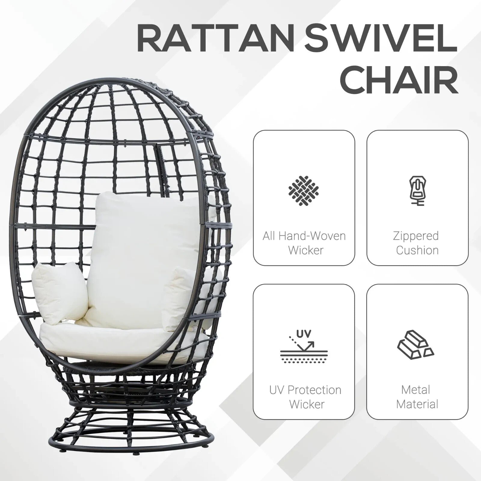 Swivel Rattan Egg Chair with Cushion and Pillow for Garden Patio or Balcony Use - Home and Garden Furniture Shop - rustic - furniture