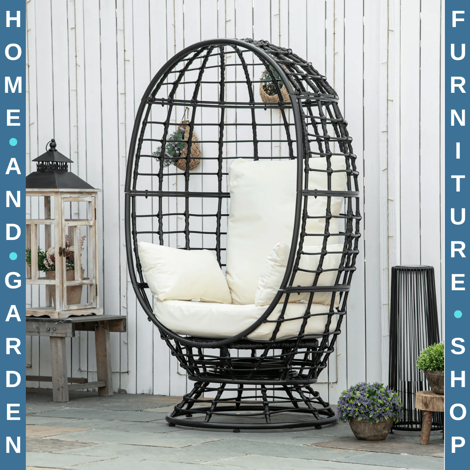 Swivel Rattan Egg Chair with Cushion and Pillow for Garden Patio or Balcony Use - Home and Garden Furniture Shop - rustic - furniture