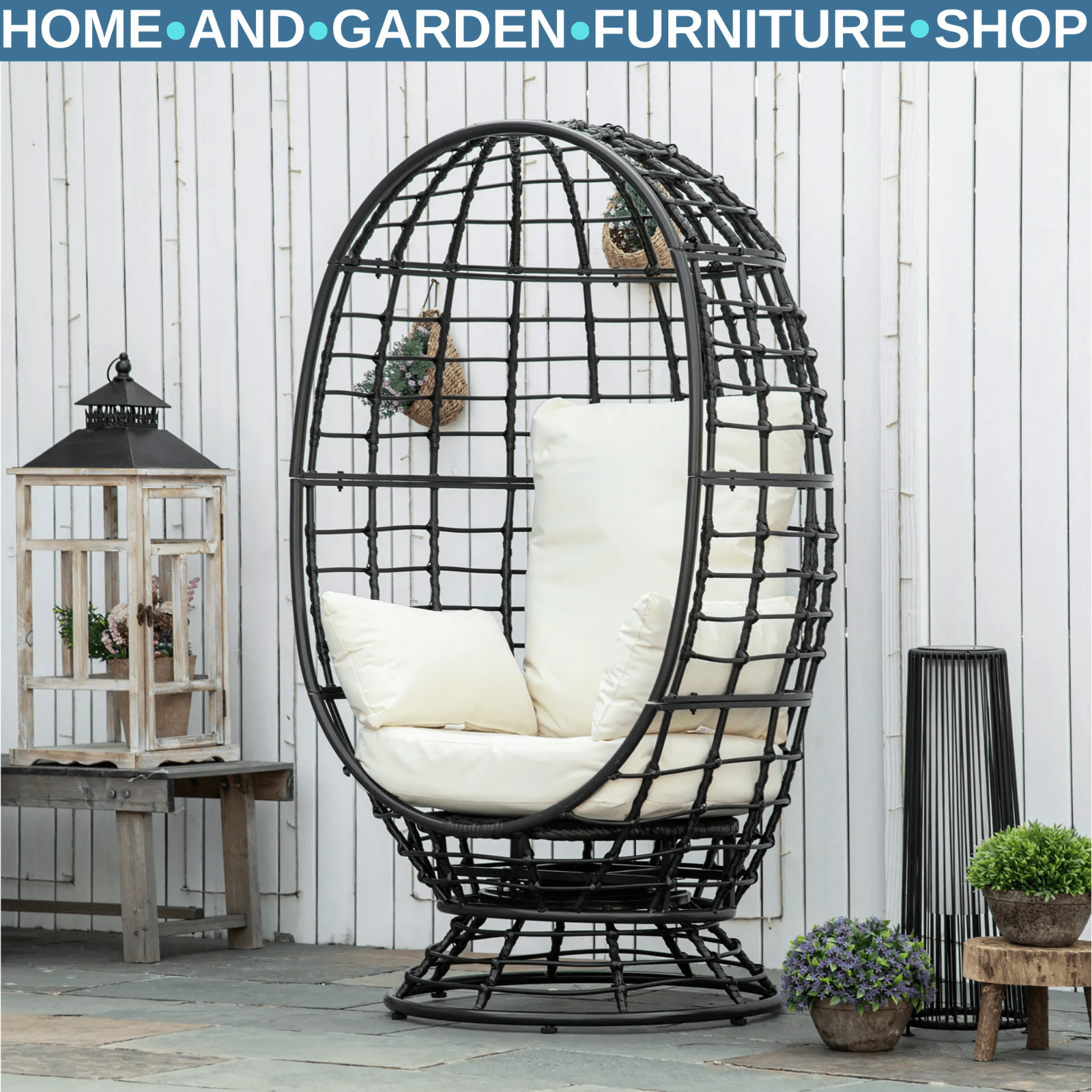 Swivel Rattan Egg Chair with Cushion and Pillow for Garden Patio or Balcony Use - Home and Garden Furniture Shop - rustic - furniture