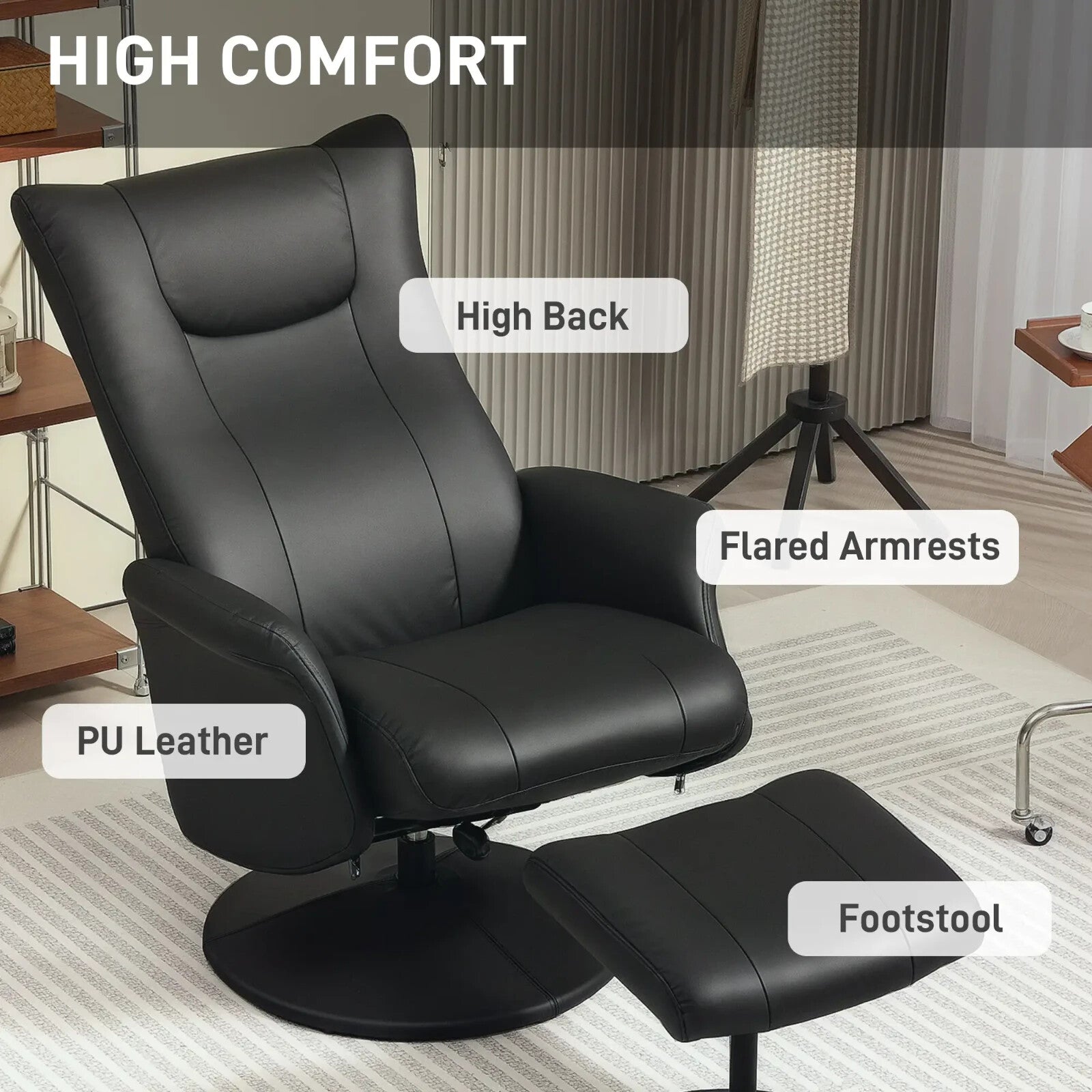 Swivel Recliner Chair with Footstool Adjustable Backrest & Flared Armrest Black - Home and Garden Furniture Shop - rustic - furniture
