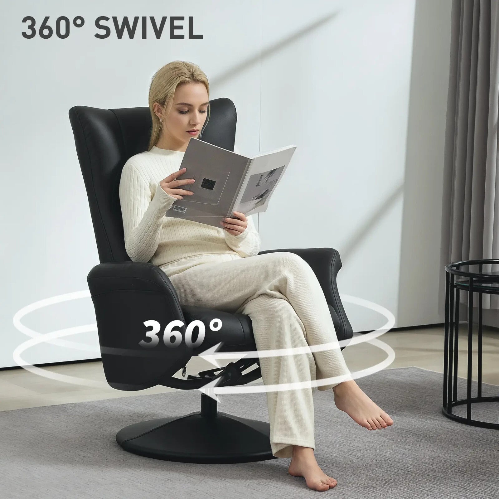 Swivel Recliner Chair with Footstool Adjustable Backrest & Flared Armrest Black - Home and Garden Furniture Shop - rustic - furniture