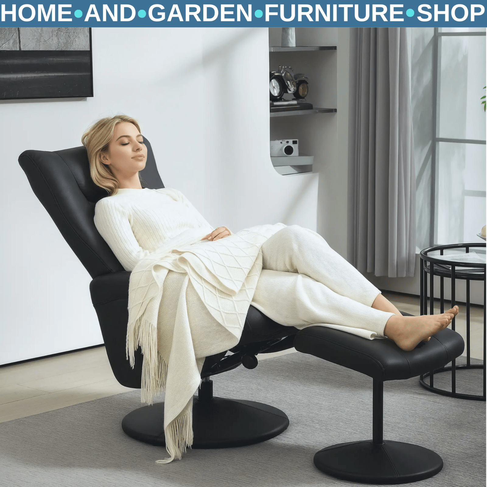 Swivel Recliner Chair with Footstool Adjustable Backrest & Flared Armrest Black - Home and Garden Furniture Shop - rustic - furniture