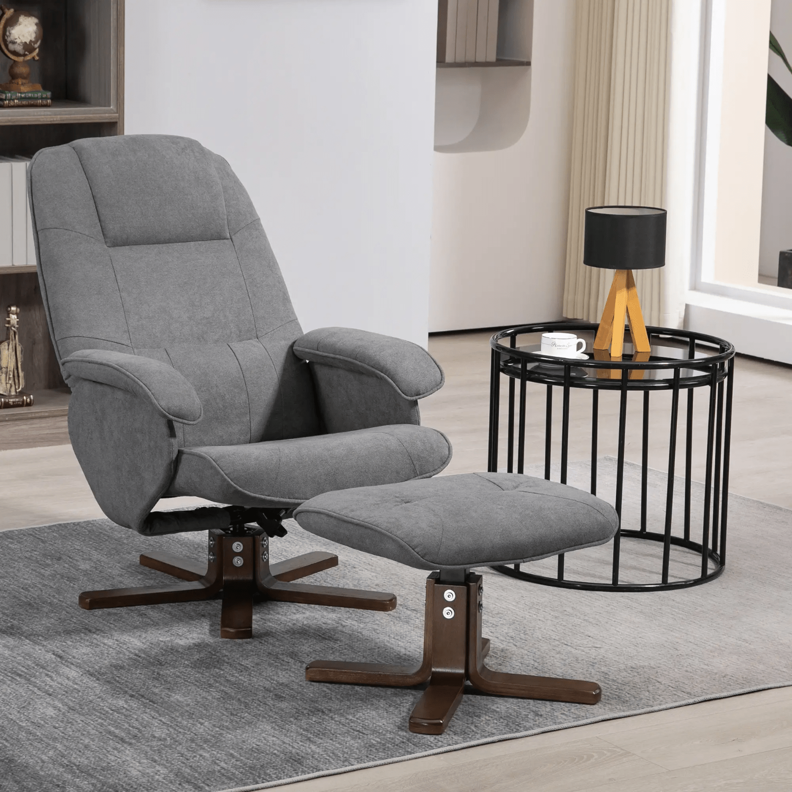 Swivel Recliner Chair with Footstool Ottoman 360 Grey Linen feel Fabric Armchair - Home and Garden Furniture Shop - rustic - furniture