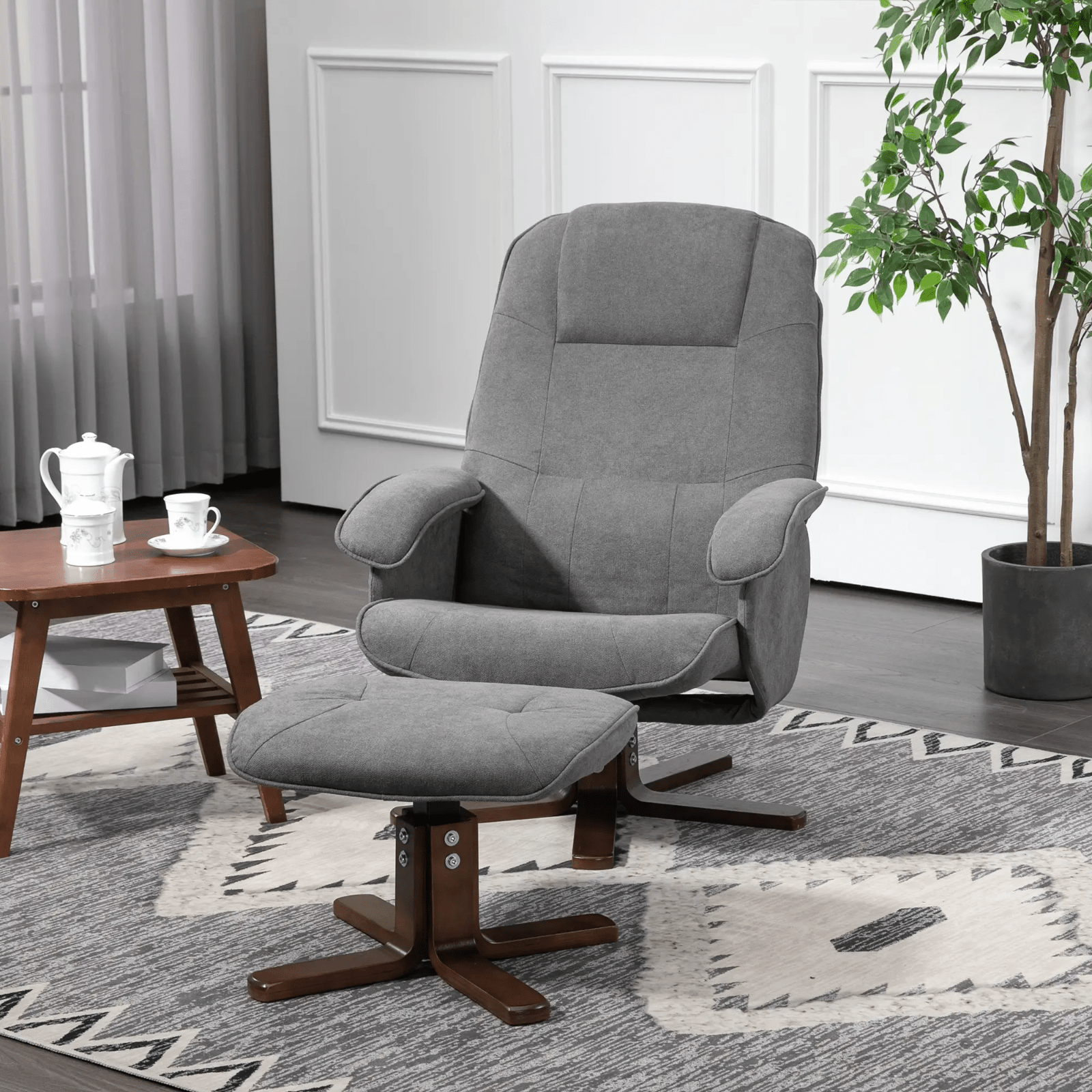 Swivel Recliner Chair with Footstool Ottoman 360 Grey Linen feel Fabric Armchair - Home and Garden Furniture Shop - #rustic - furniture#