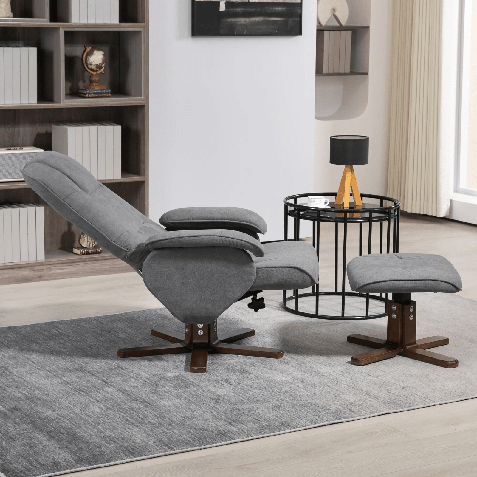 Swivel Recliner Chair with Footstool Ottoman 360 Grey Linen feel Fabric Armchair - Home and Garden Furniture Shop - #rustic - furniture#