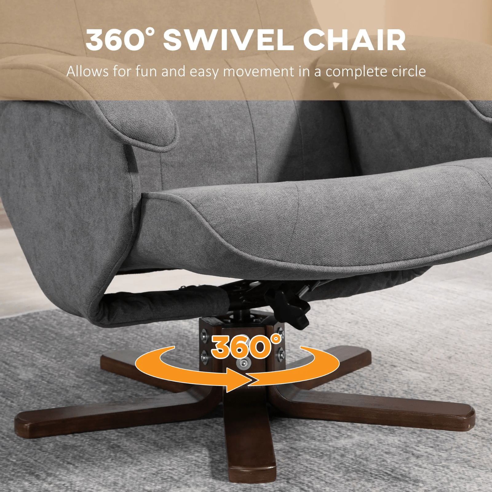 Swivel Recliner Chair with Footstool Ottoman 360 Grey Linen feel Fabric Armchair - Home and Garden Furniture Shop - rustic - furniture