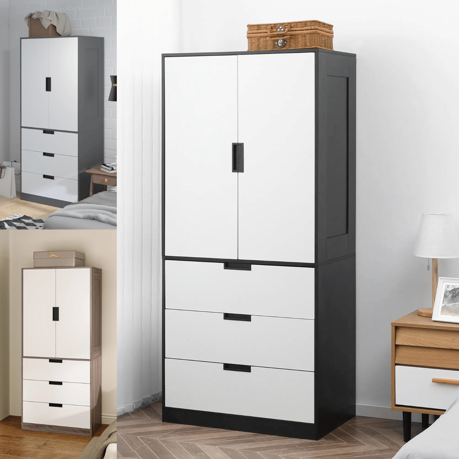 Tall 2 Door Wardrobe 3 Drawers Hanging Rod Metal Clothes Rail Bedroom Storage - Home and Garden Furniture Shop - rustic - furniture