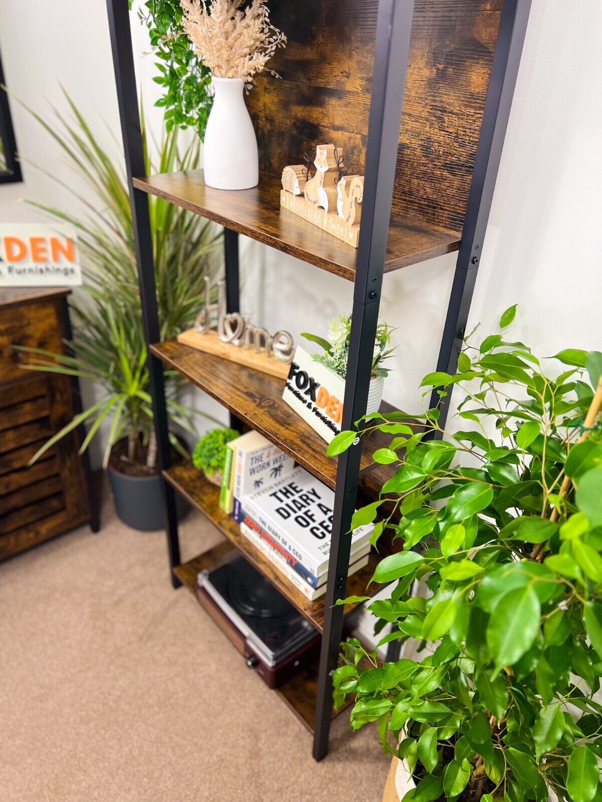 Tall 5 Tier Rustic Bookcase Slim Industrial Bookshelf Storage Unit Display Shelf - Home and Garden Furniture Shop - #rustic - furniture#