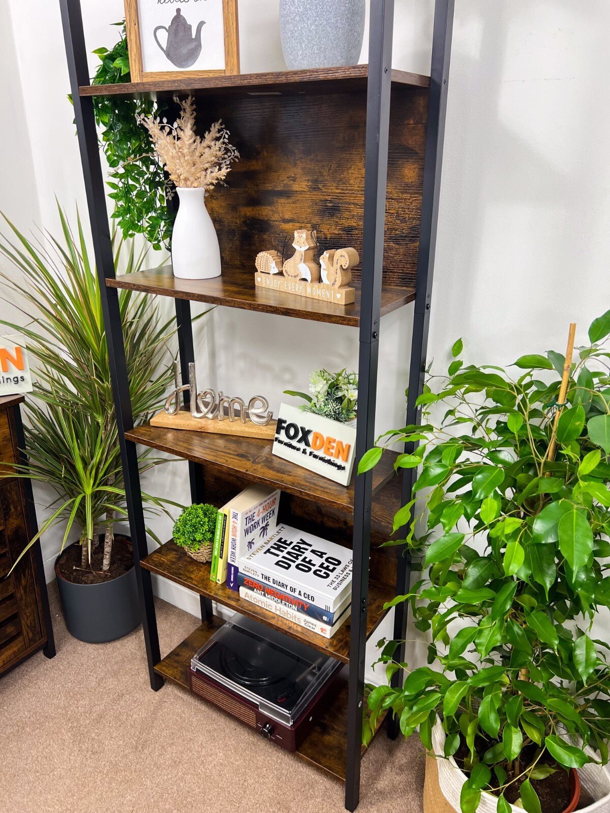 Tall 5 Tier Rustic Bookcase Slim Industrial Bookshelf Storage Unit Display Shelf - Home and Garden Furniture Shop - rustic - furniture