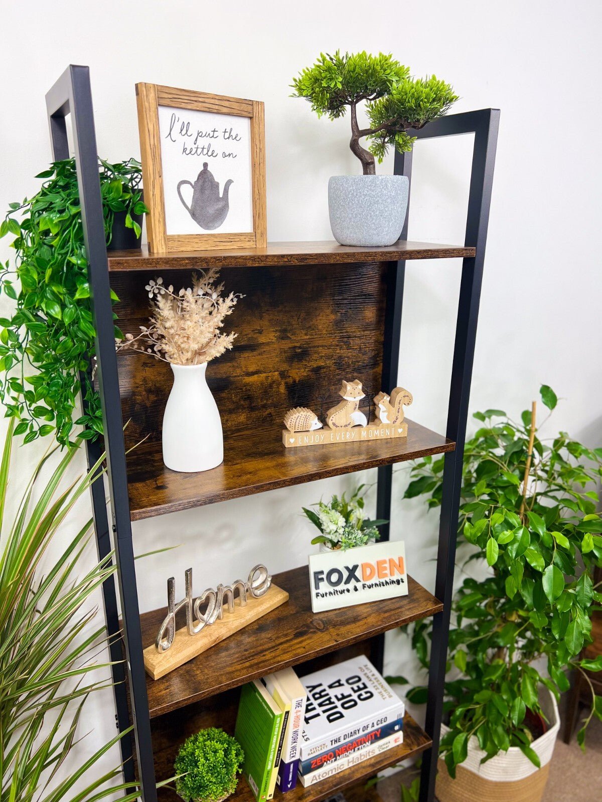 Tall 5 Tier Rustic Bookcase Slim Industrial Bookshelf Storage Unit Display Shelf - Home and Garden Furniture Shop - rustic - furniture