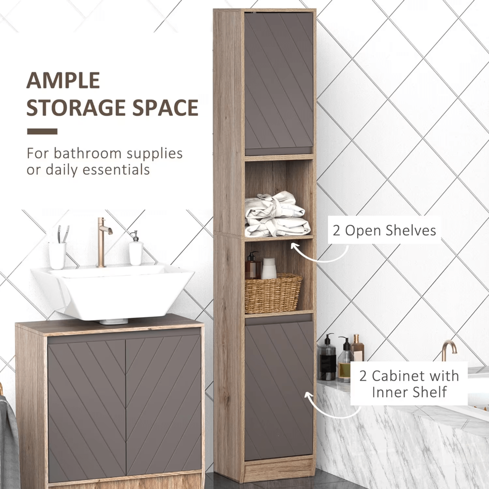 Tall Bathroom Cabinet Storage Unit Modern Slim Tallboy Cupboard Door Shelves NEW - Home and Garden Furniture Shop - rustic - furniture