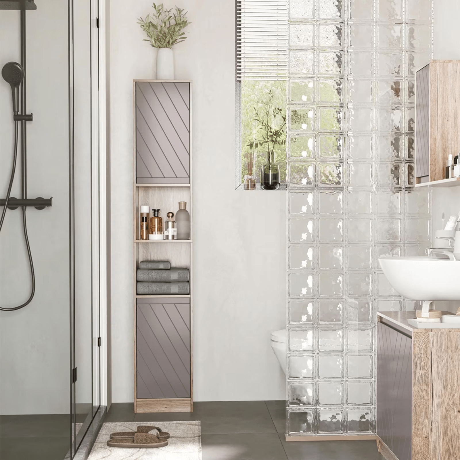 Tall Bathroom Cabinet Storage Unit Modern Slim Tallboy Cupboard Door Shelves NEW - Home and Garden Furniture Shop - rustic - furniture