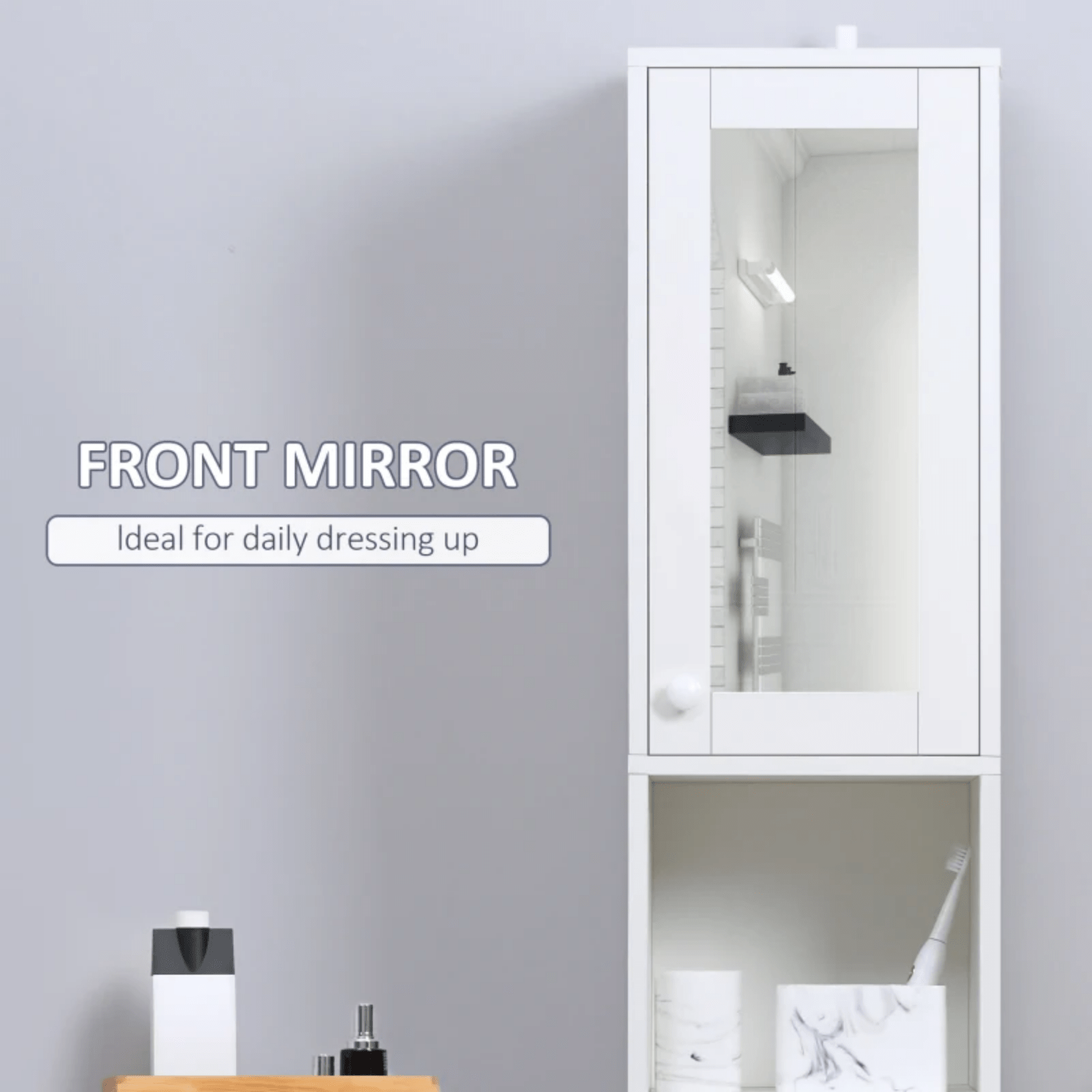 Tall Bathroom Cabinet Storage Unit Modern Slim Tallboy Cupboard Mirrored Door - Home and Garden Furniture Shop - rustic - furniture