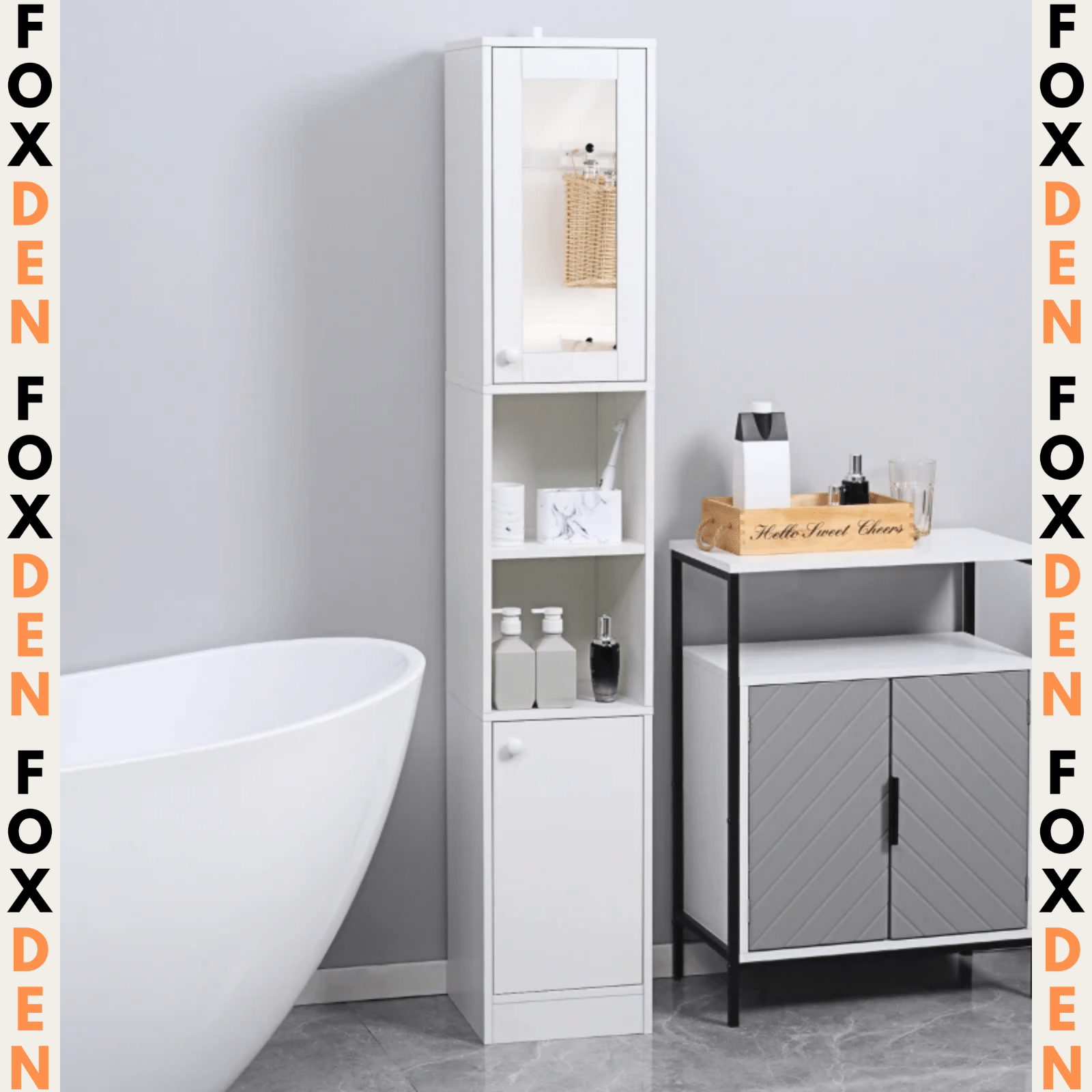 Tall Bathroom Cabinet Storage Unit Modern Slim Tallboy Cupboard Mirrored Door - Home and Garden Furniture Shop - rustic - furniture