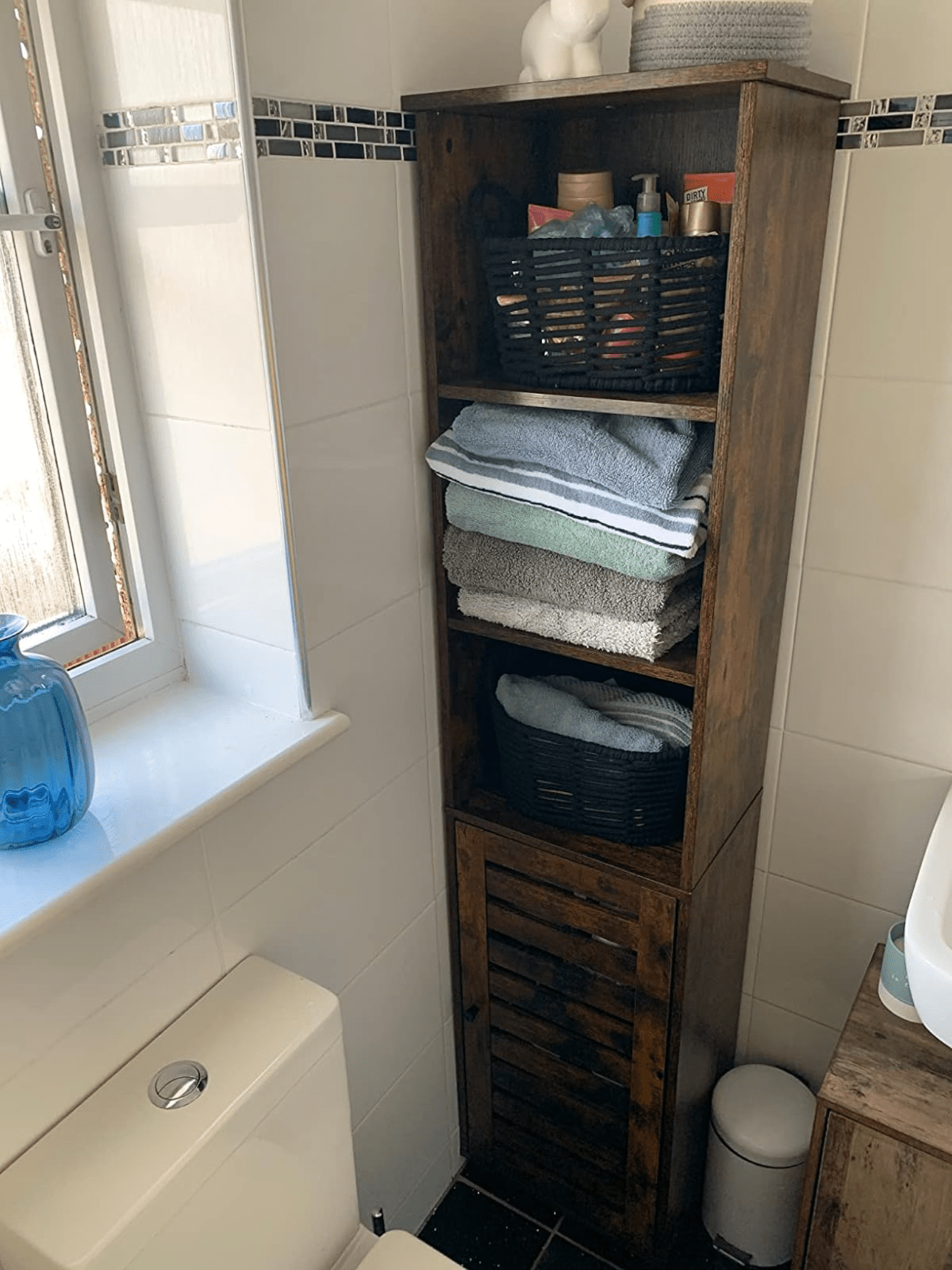 Tall Bathroom Cabinet Storage Unit Rustic Slim Tallboy Cupboard Door Shelves NEW - Home and Garden Furniture Shop - rustic - furniture