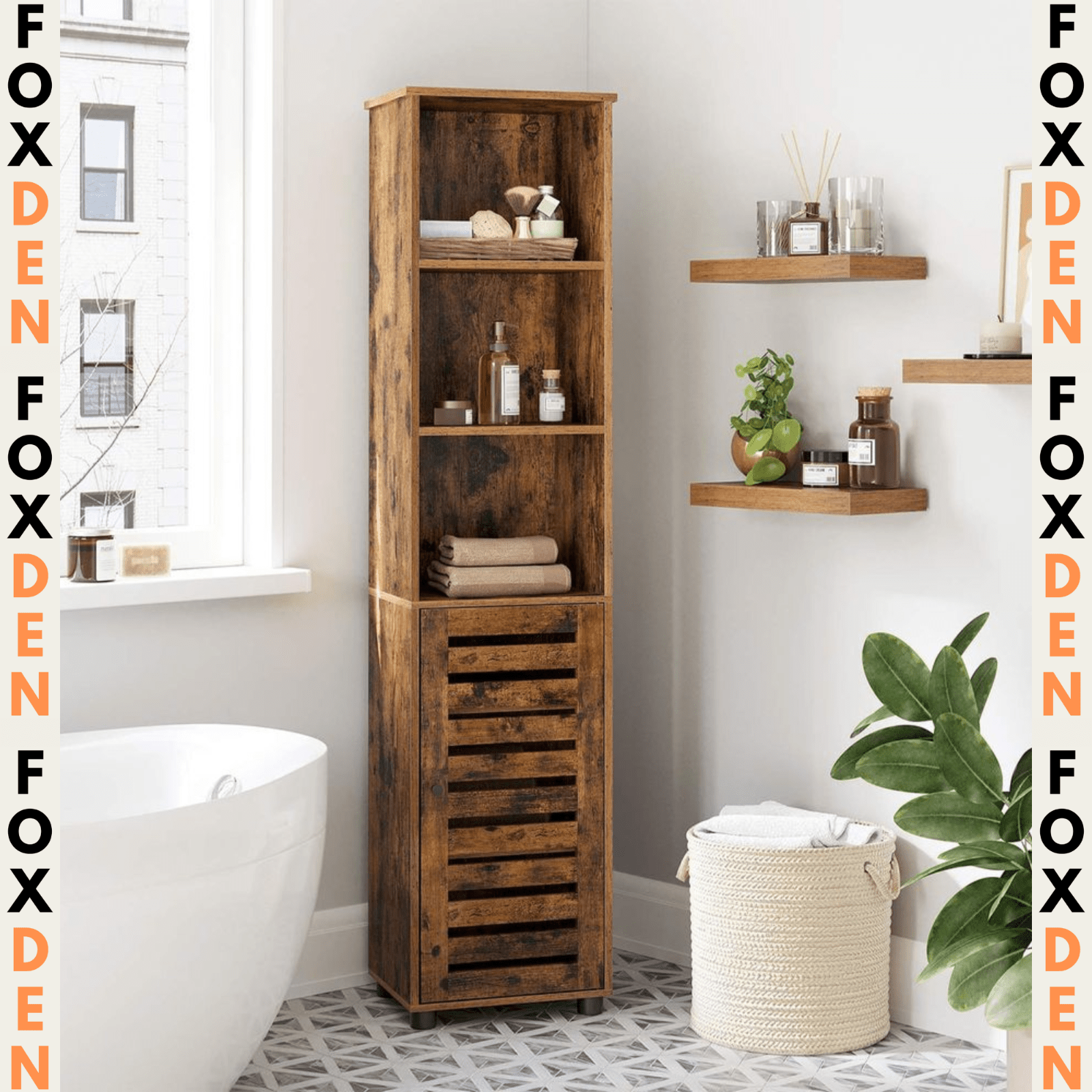 Tall Bathroom Cabinet Storage Unit Rustic Slim Tallboy Cupboard Door Shelves NEW - Home and Garden Furniture Shop - rustic - furniture