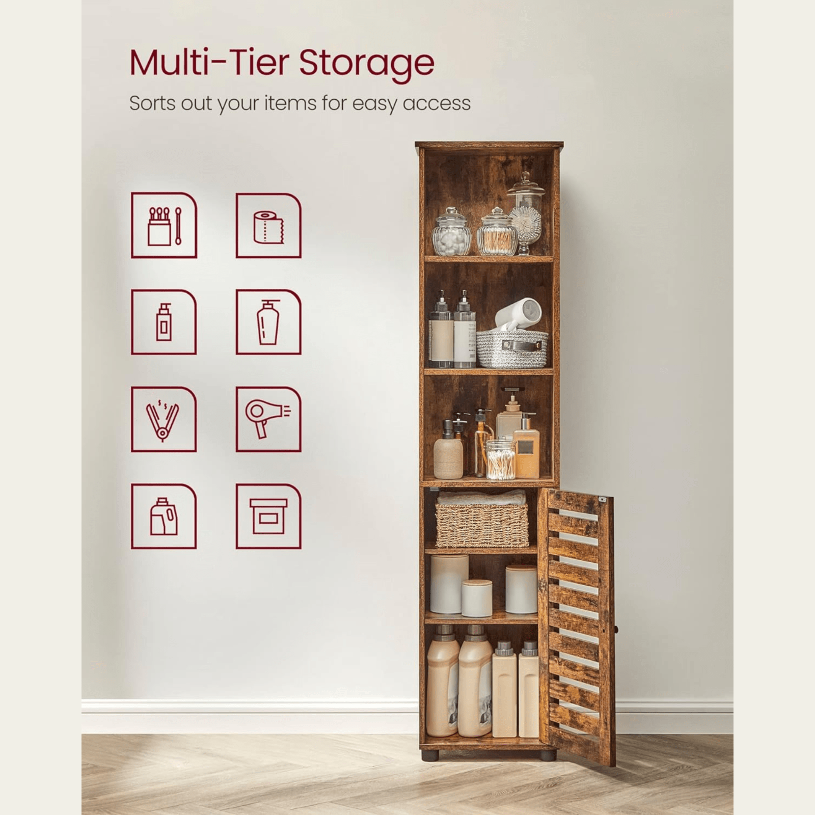 Tall Bathroom Cabinet Storage Unit Rustic Slim Tallboy Cupboard Door Shelves NEW - Home and Garden Furniture Shop - rustic - furniture