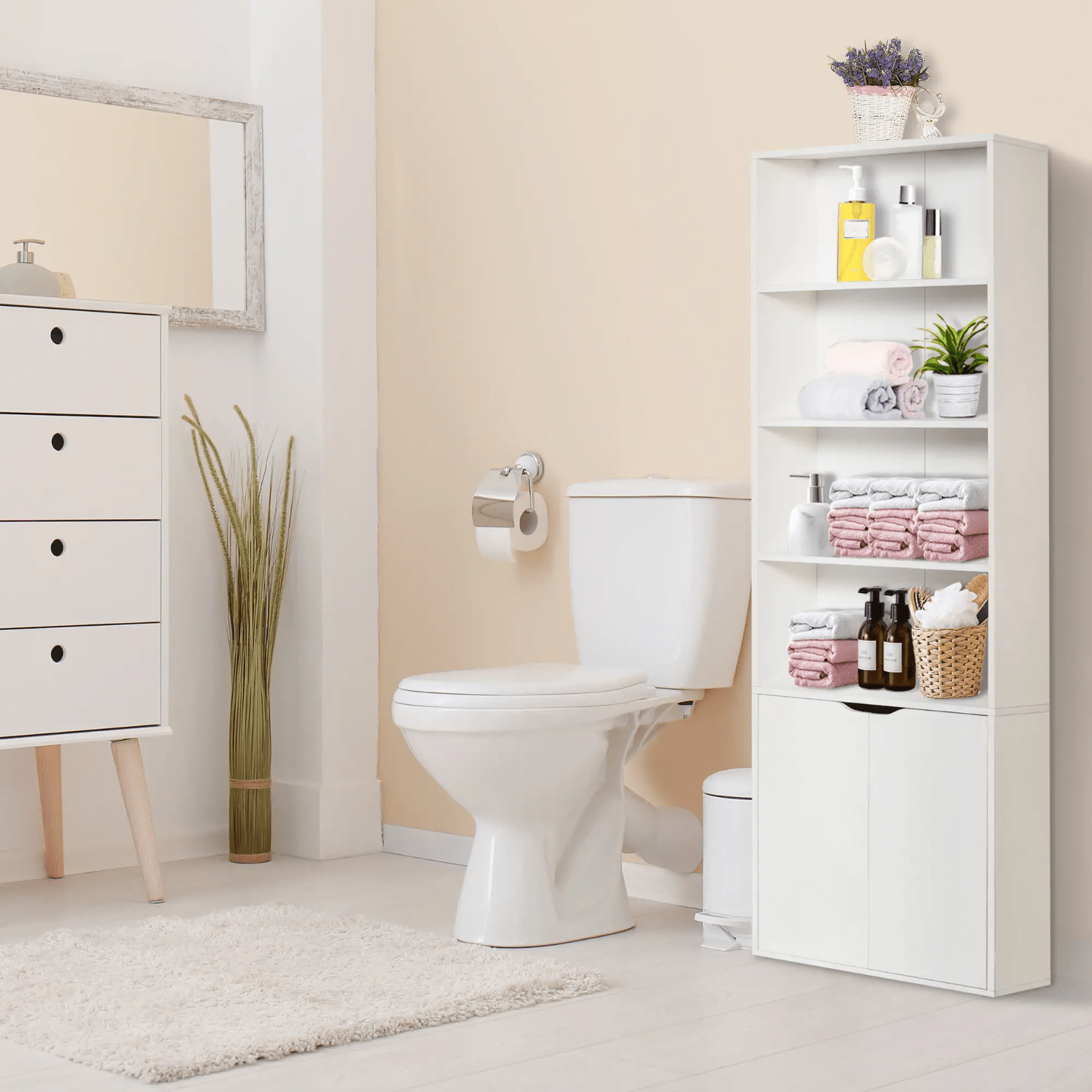 Tall Bookcase Wooden Storage Cabinet Display Unit 6 Tier Bookshelf Doors Shelves - Home and Garden Furniture Shop - rustic - furniture