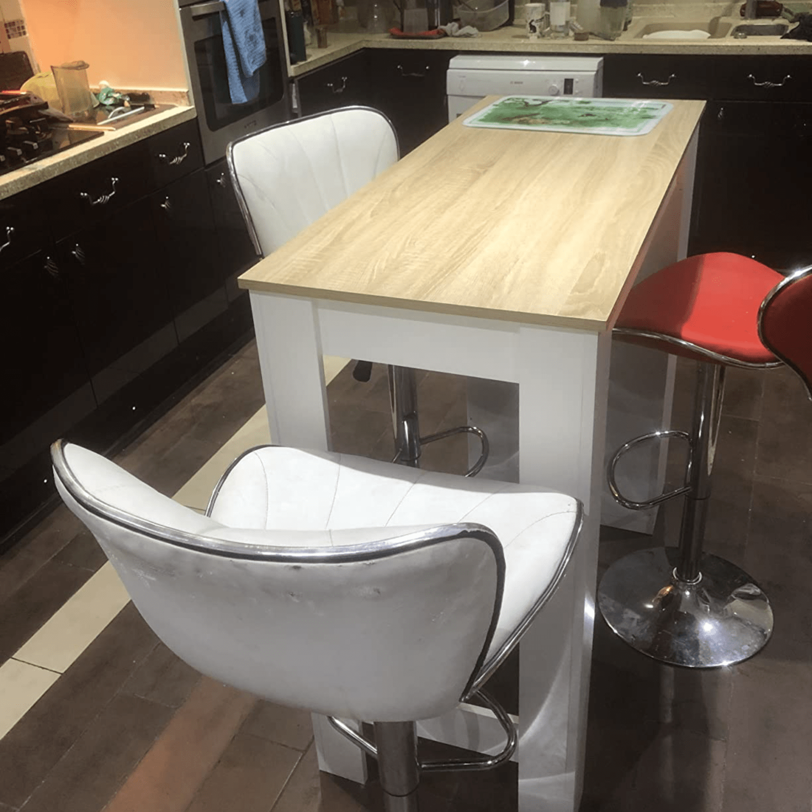 Tall Dining Bar Table 4 Shelves Oak Brown Kitchen Island Counter Breakfast Table - Home and Garden Furniture Shop - rustic - furniture