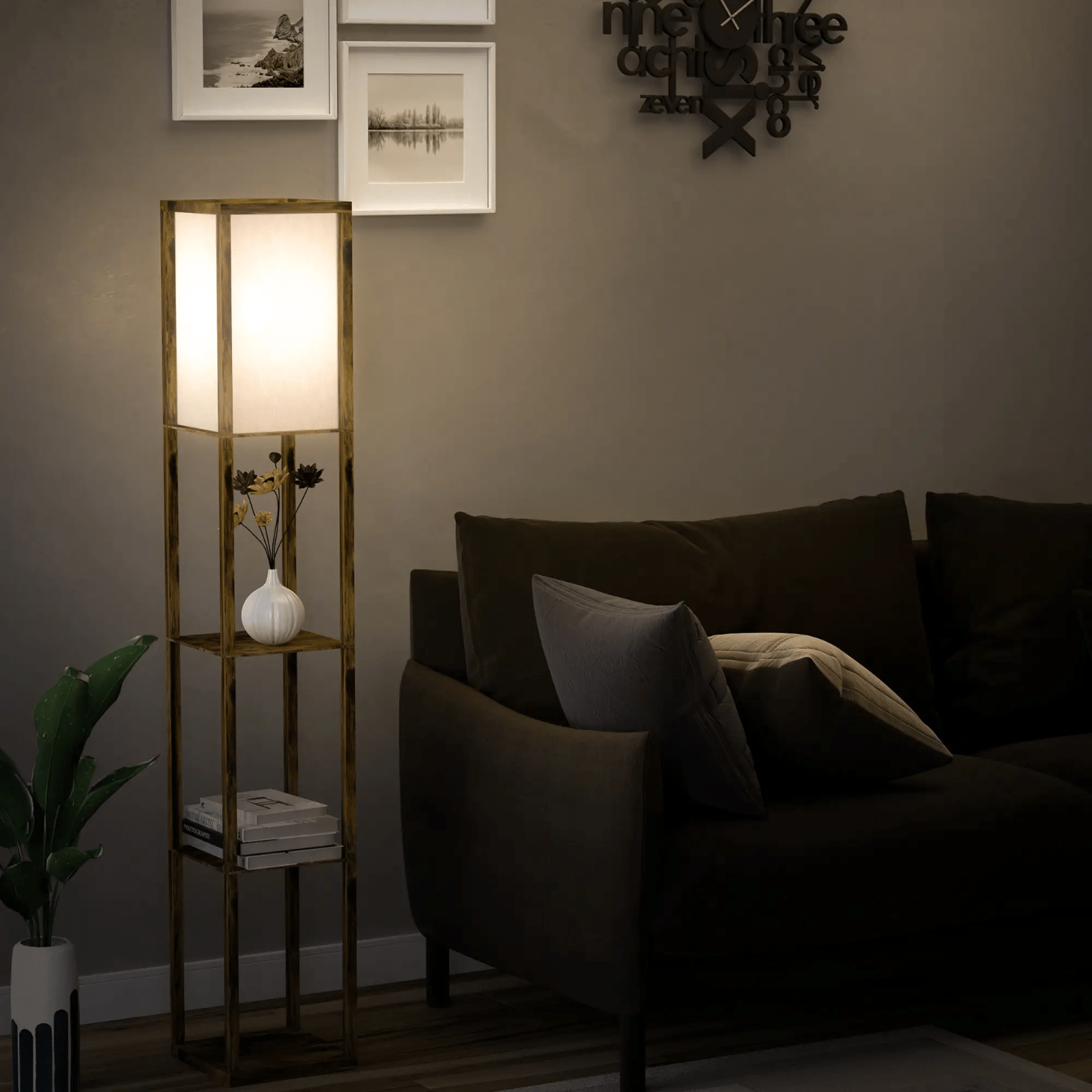 Tall Floor Lamp Rustic Reading Lamp 3 Tier Storage Shelf Home Office Living Room - Home and Garden Furniture Shop - rustic - furniture