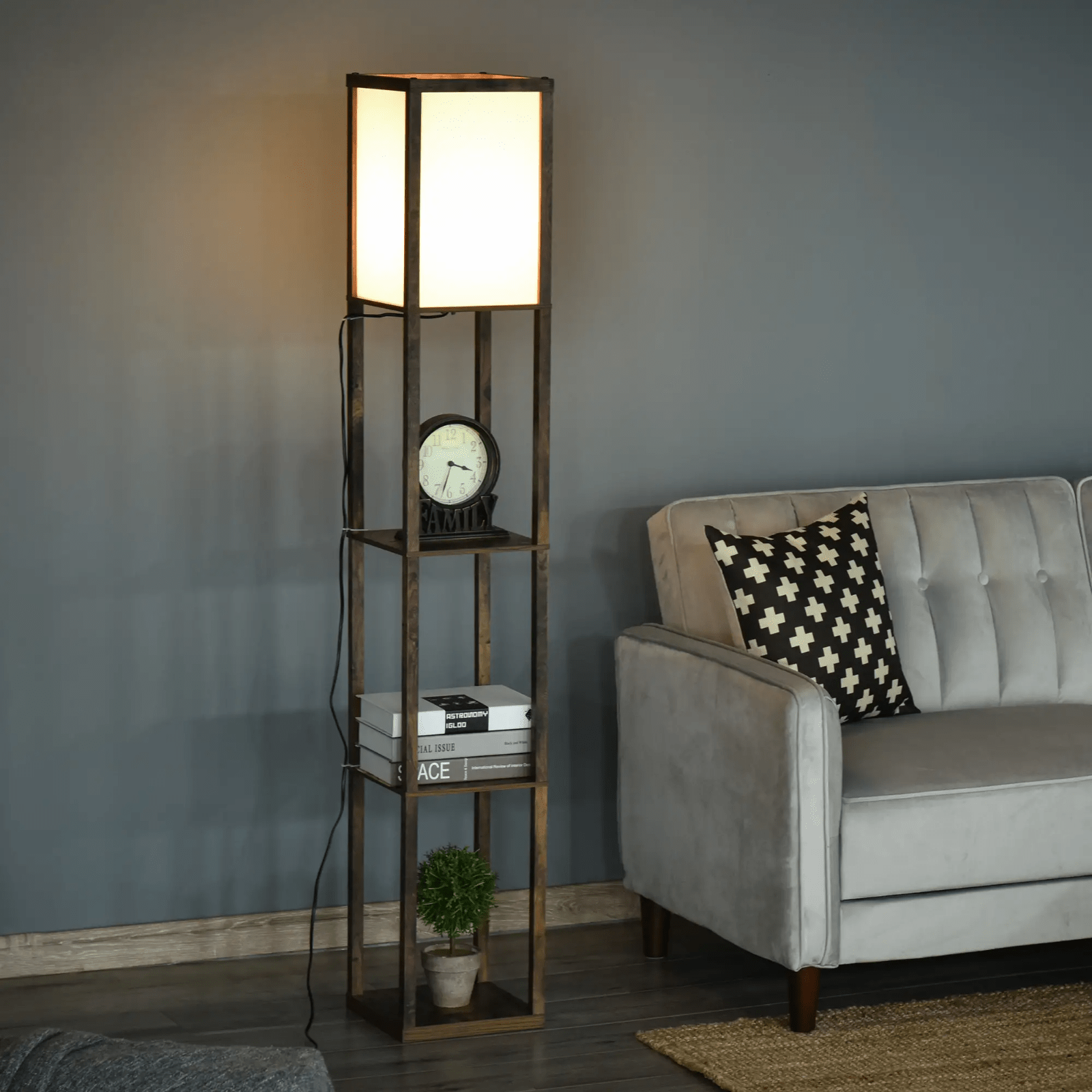 Tall Floor Lamp Rustic Reading Lamp 3 Tier Storage Shelf Home Office Living Room - Home and Garden Furniture Shop - rustic - furniture