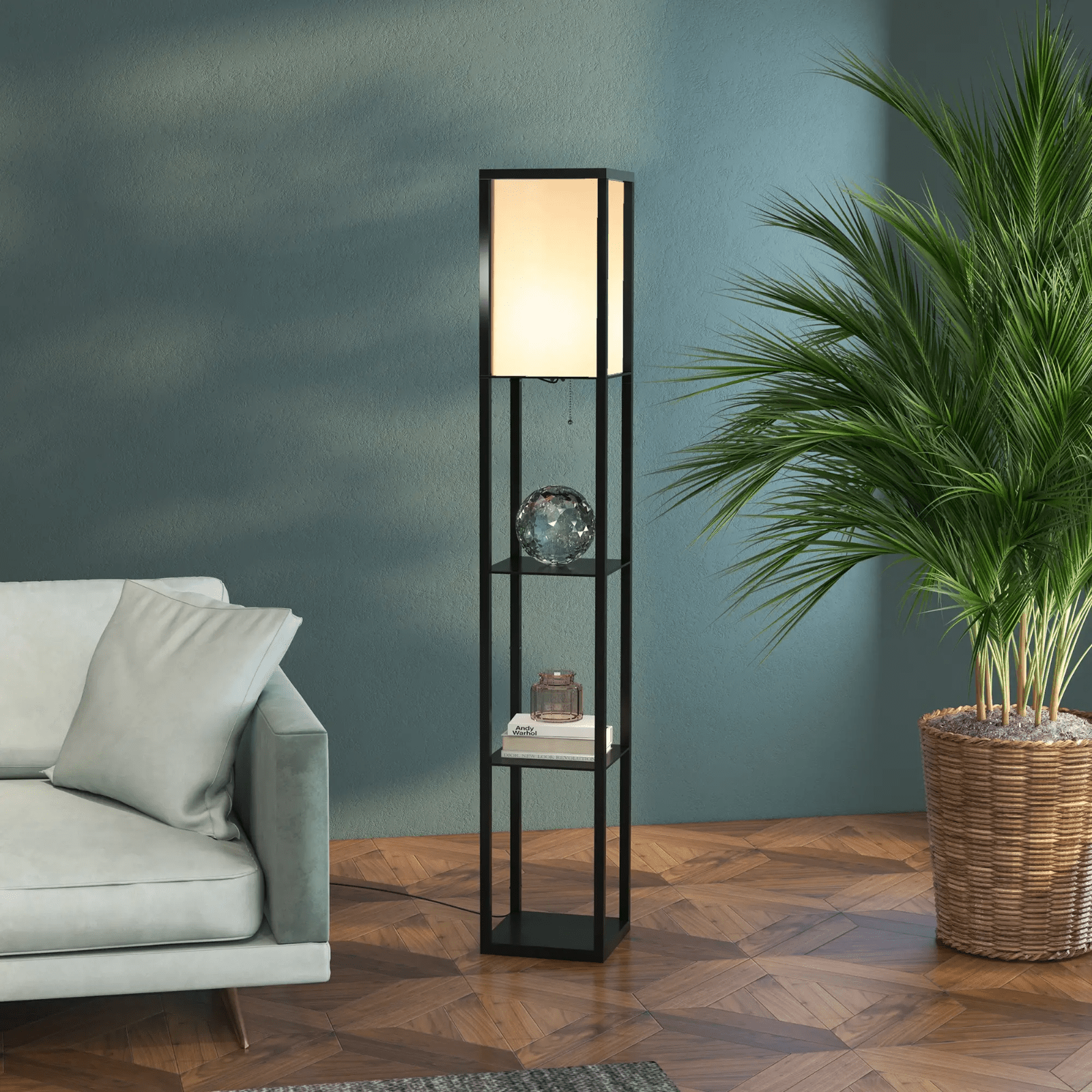 Tall Floor Lamp Rustic Reading Lamp 3 Tier Storage Shelf Home Office Living Room - Home and Garden Furniture Shop - rustic - furniture