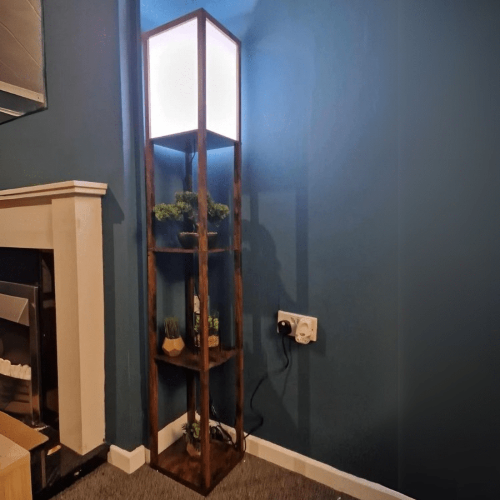 Tall Floor Lamp Rustic Reading Lamp 3 Tier Storage Shelf Home Office Living Room - Home and Garden Furniture Shop - rustic - furniture